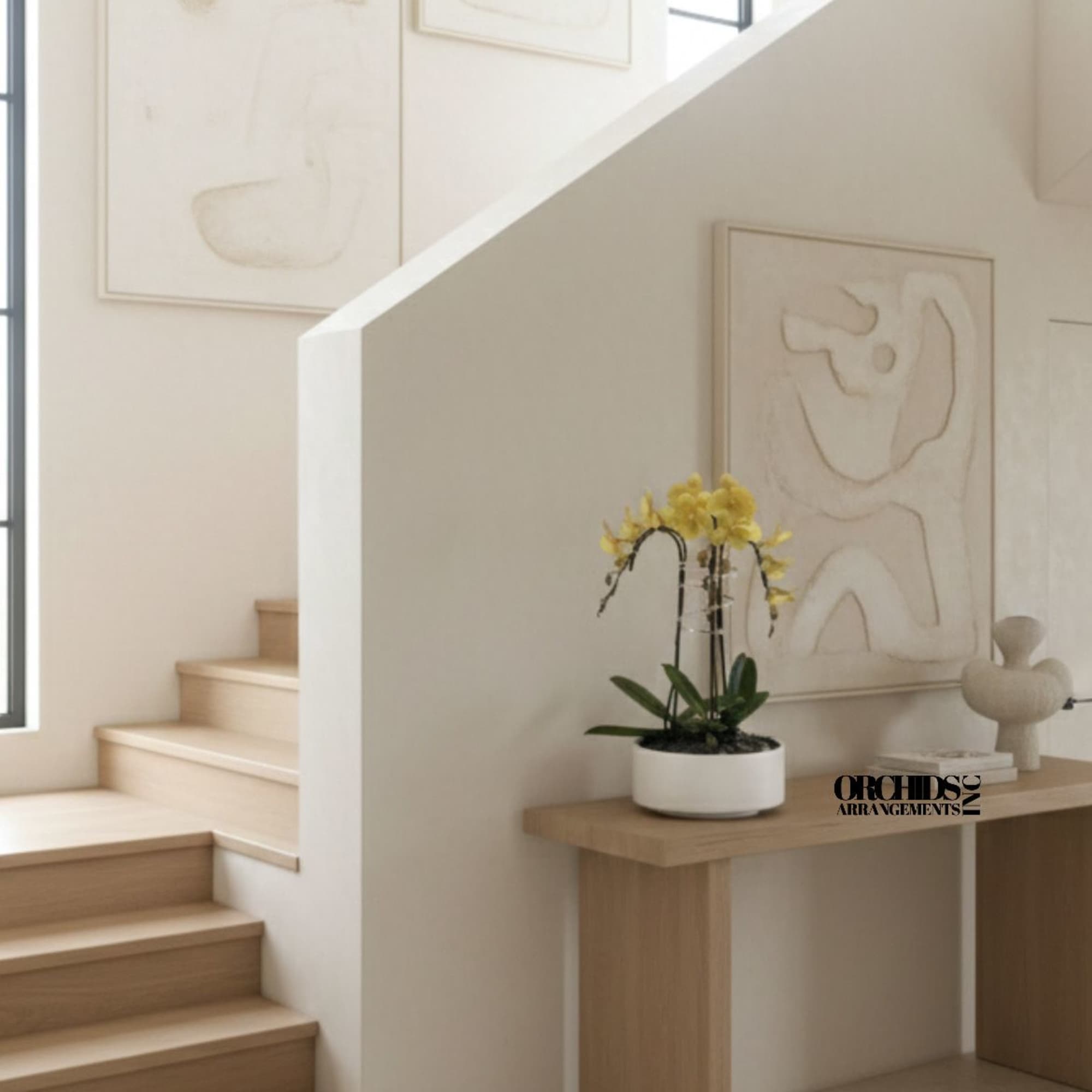 A high quality Triple yellow orchid arrangement with a vase 9" D