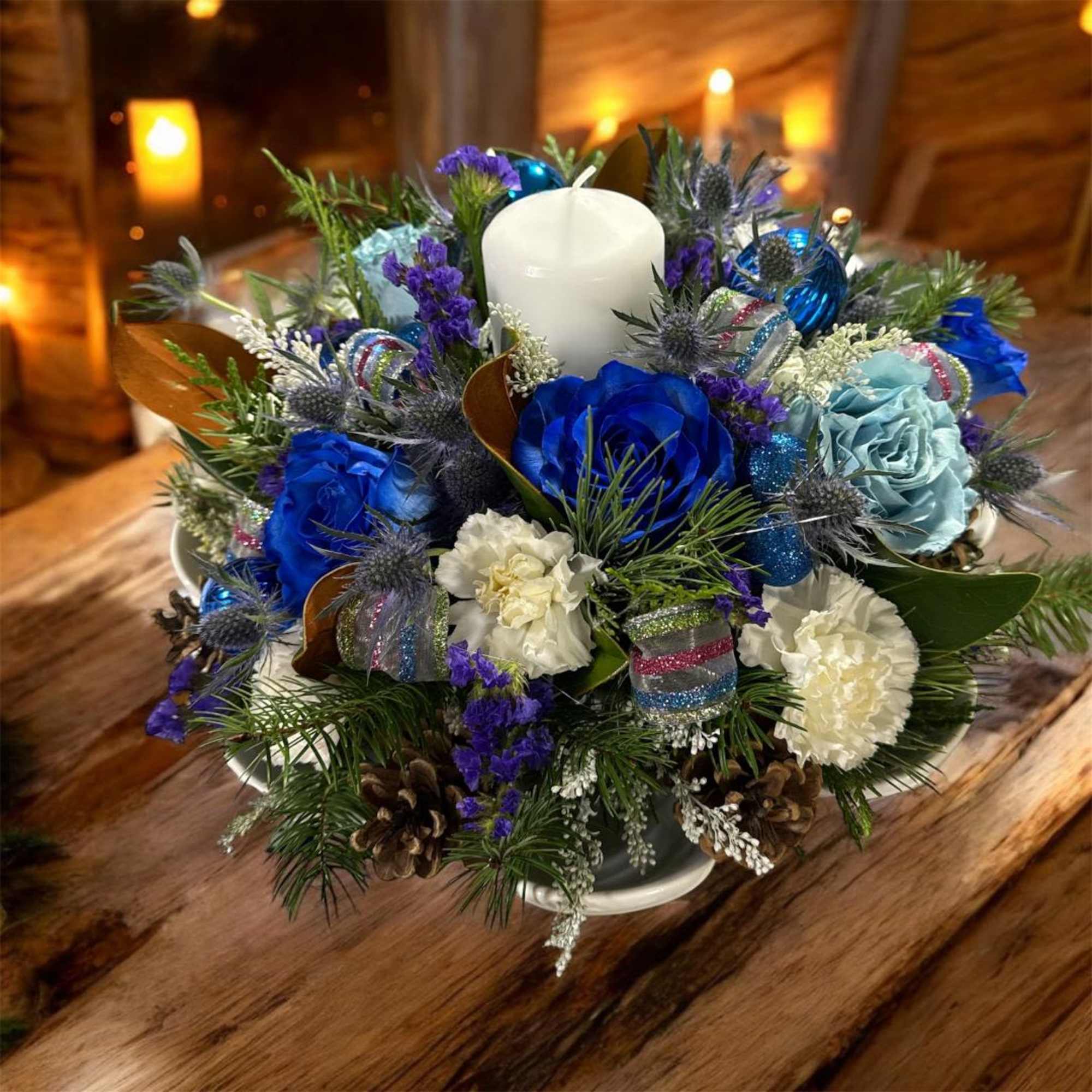 
Our photos represent the overall style and theme of each arrangement. Some