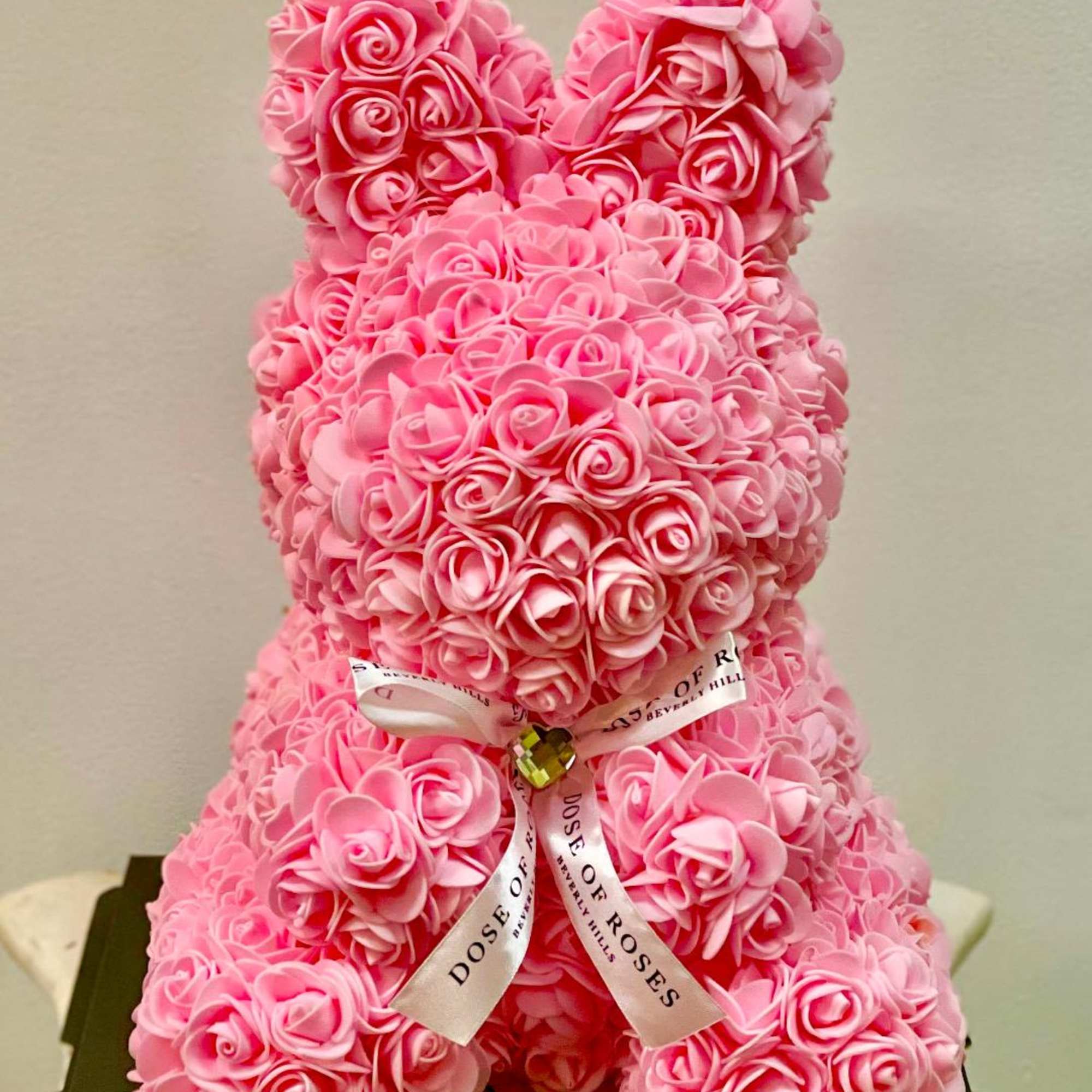 Pink Bunny rose bouquet.

color: pink

_Crafted with premium pink faux Foam roses.
_16"/11" Teddy