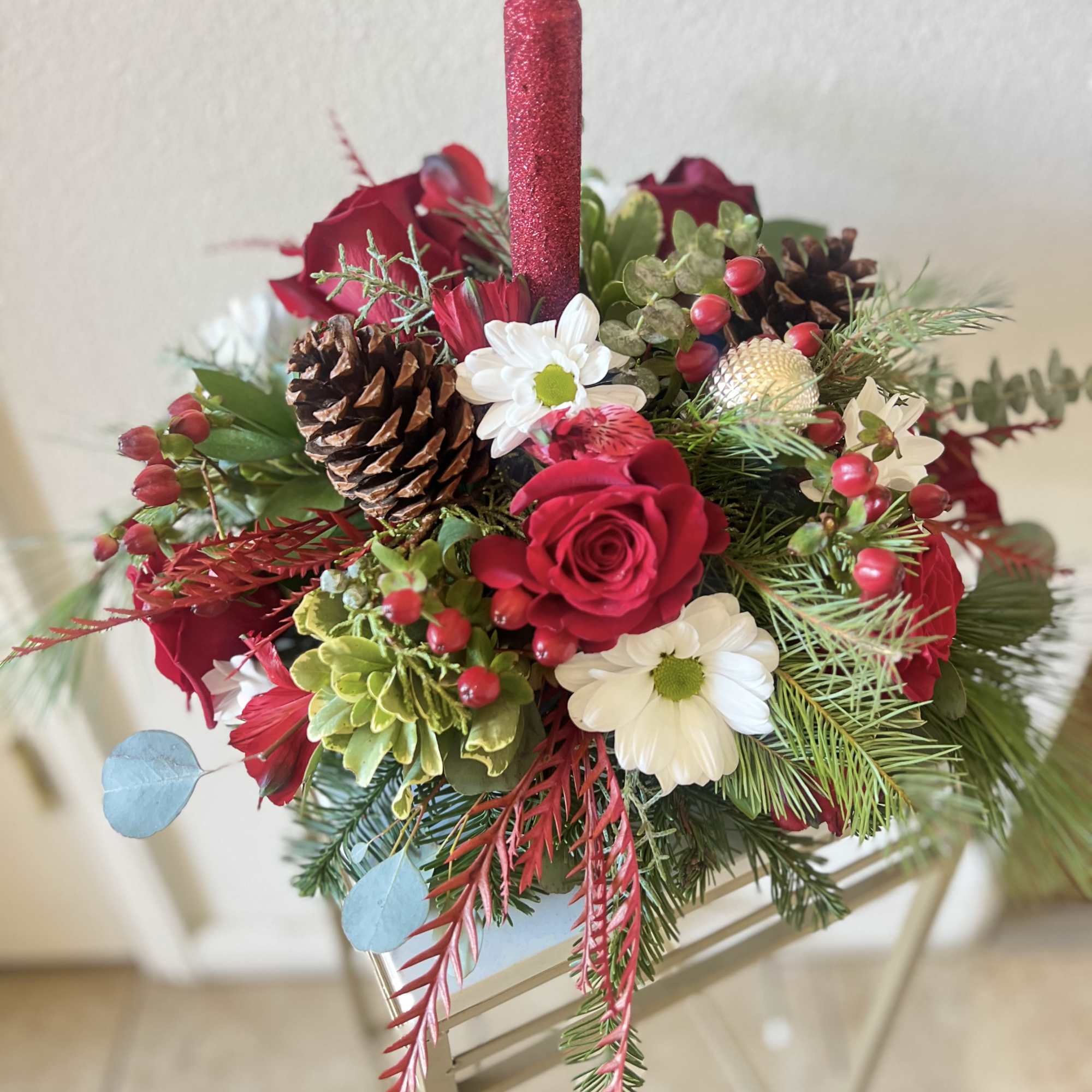 Bring timeless holiday elegance to your table with this handcrafted round Christmas