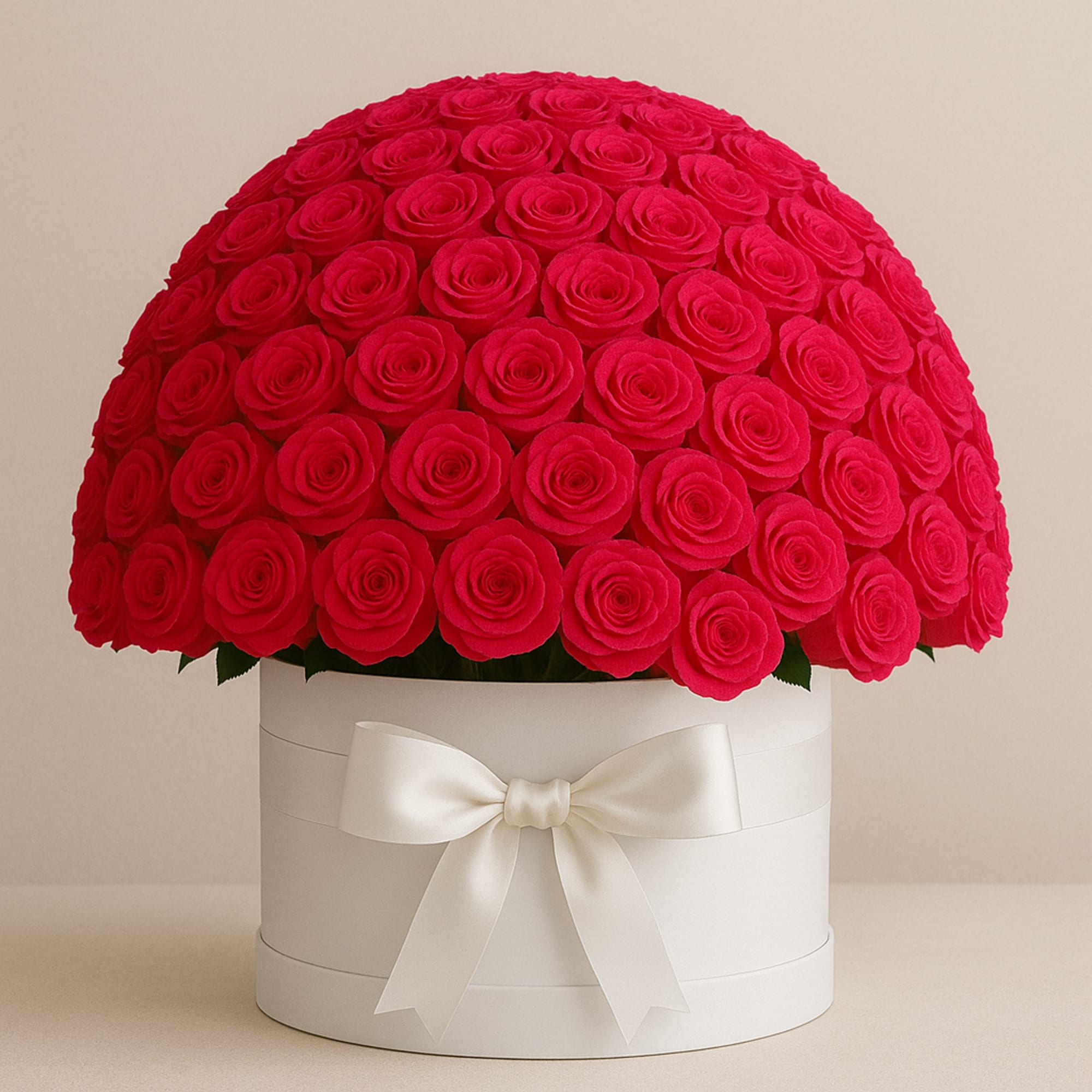 Premium hot pink roses in a box arrangement.