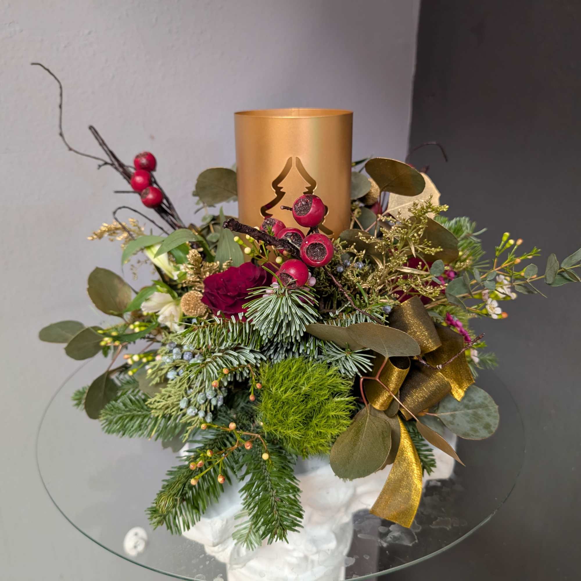 Seasonal mix of beautiful fresh flowers that may be used as holiday