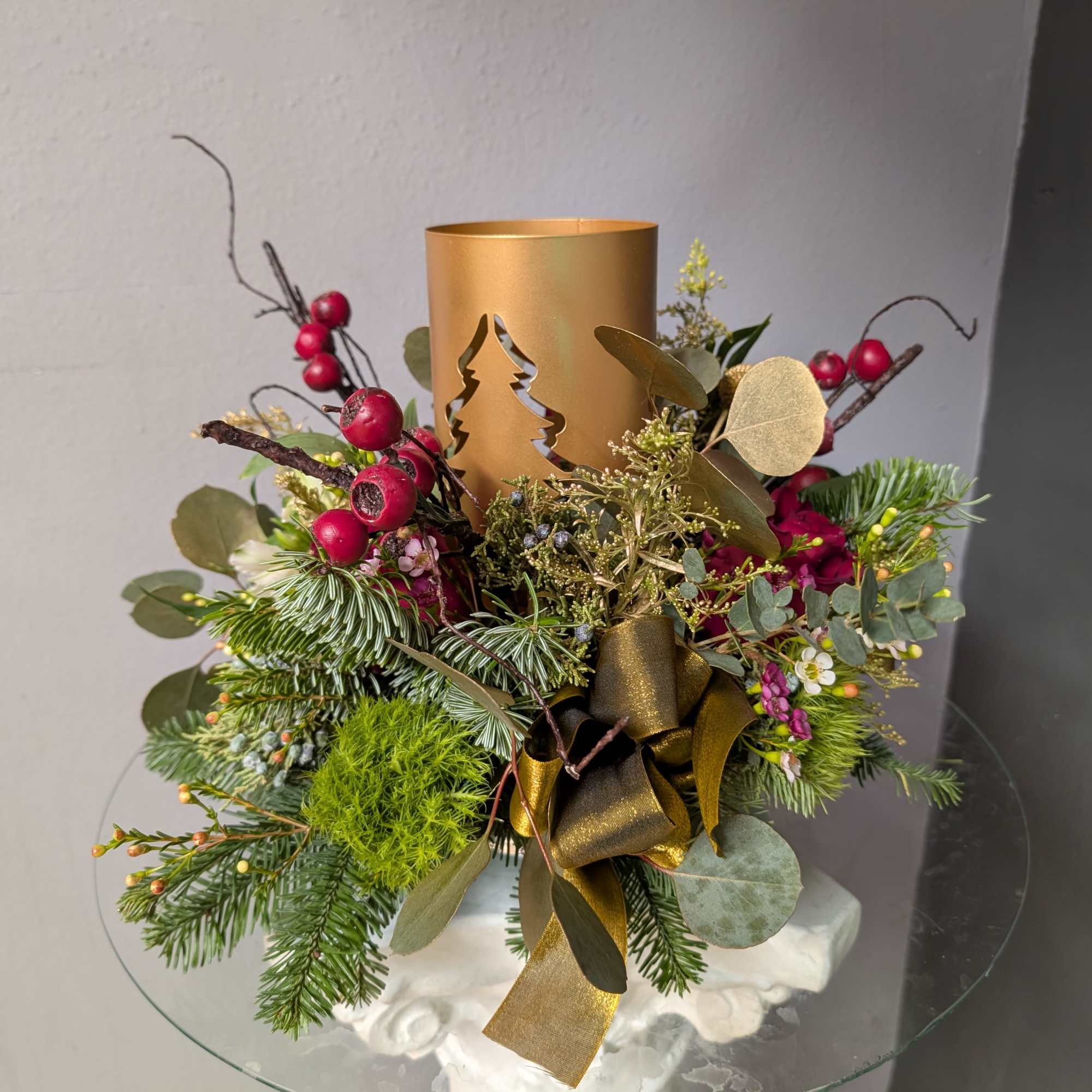 Seasonal mix of beautiful fresh flowers that may be used as holiday