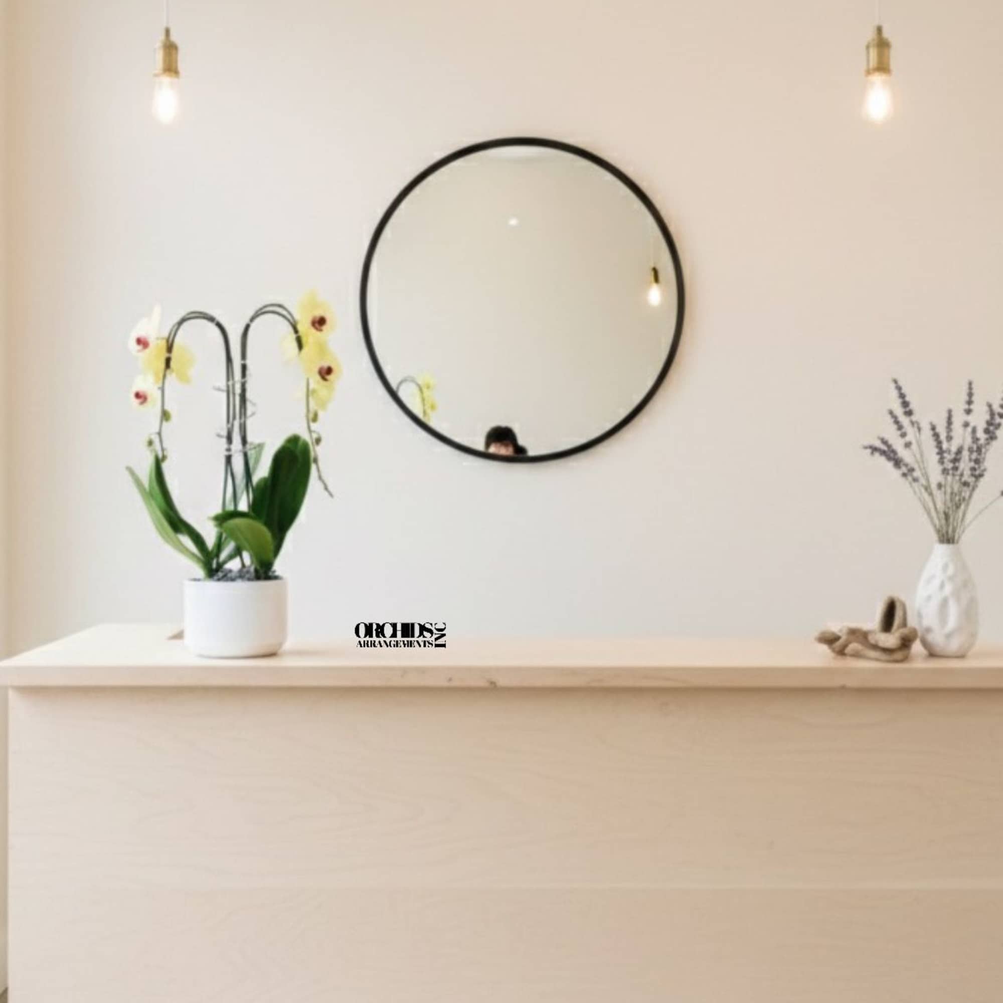 A high quality Double yellow orchid arrangement with a vase 8.5" D