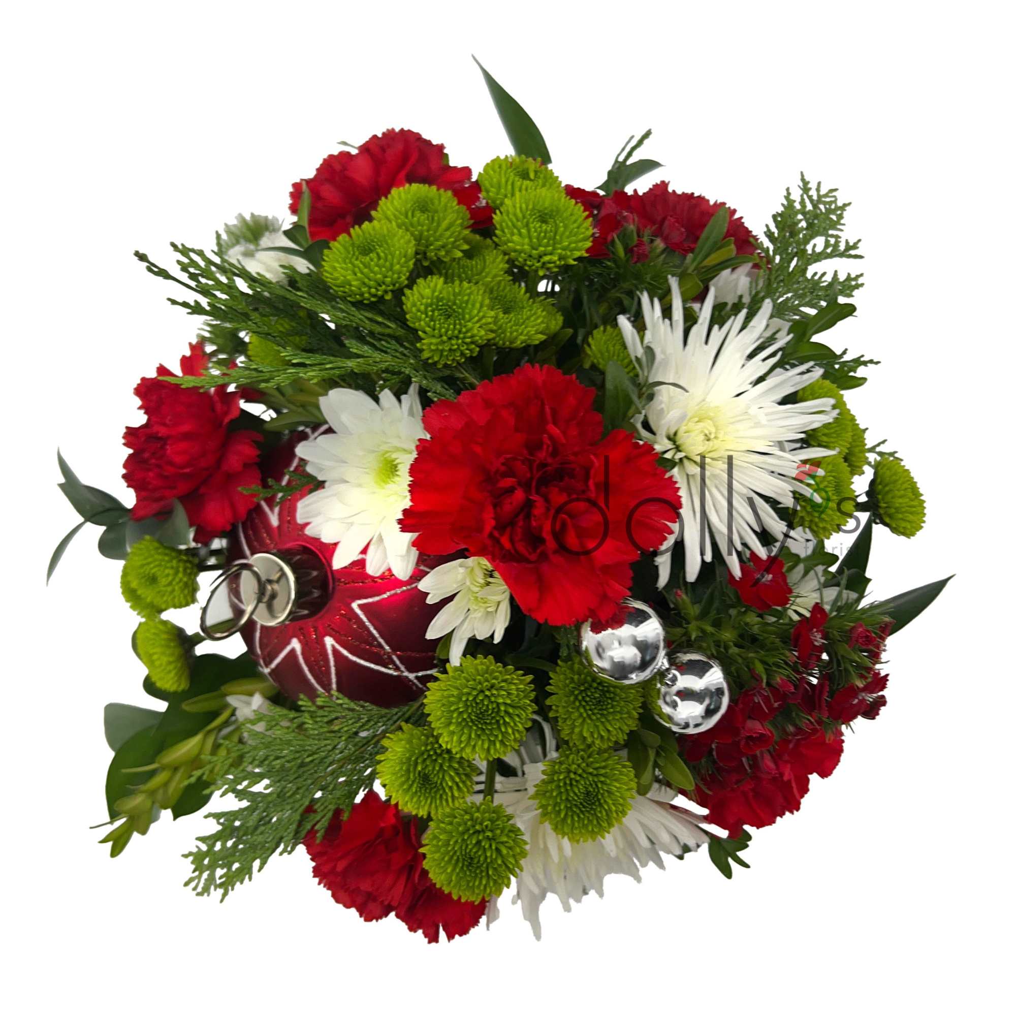 Our Dolly's exclusive holiday bouquet, all housed within an enchanting red tree