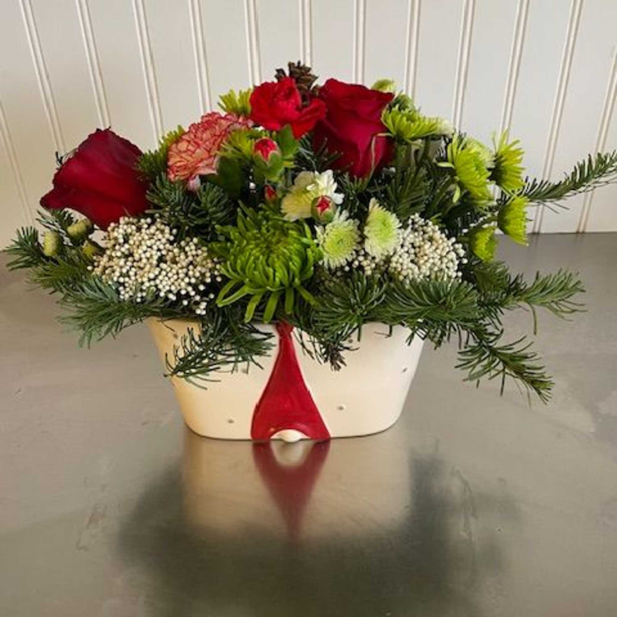 Christmas greens, reds, and whites and more green to create a fun