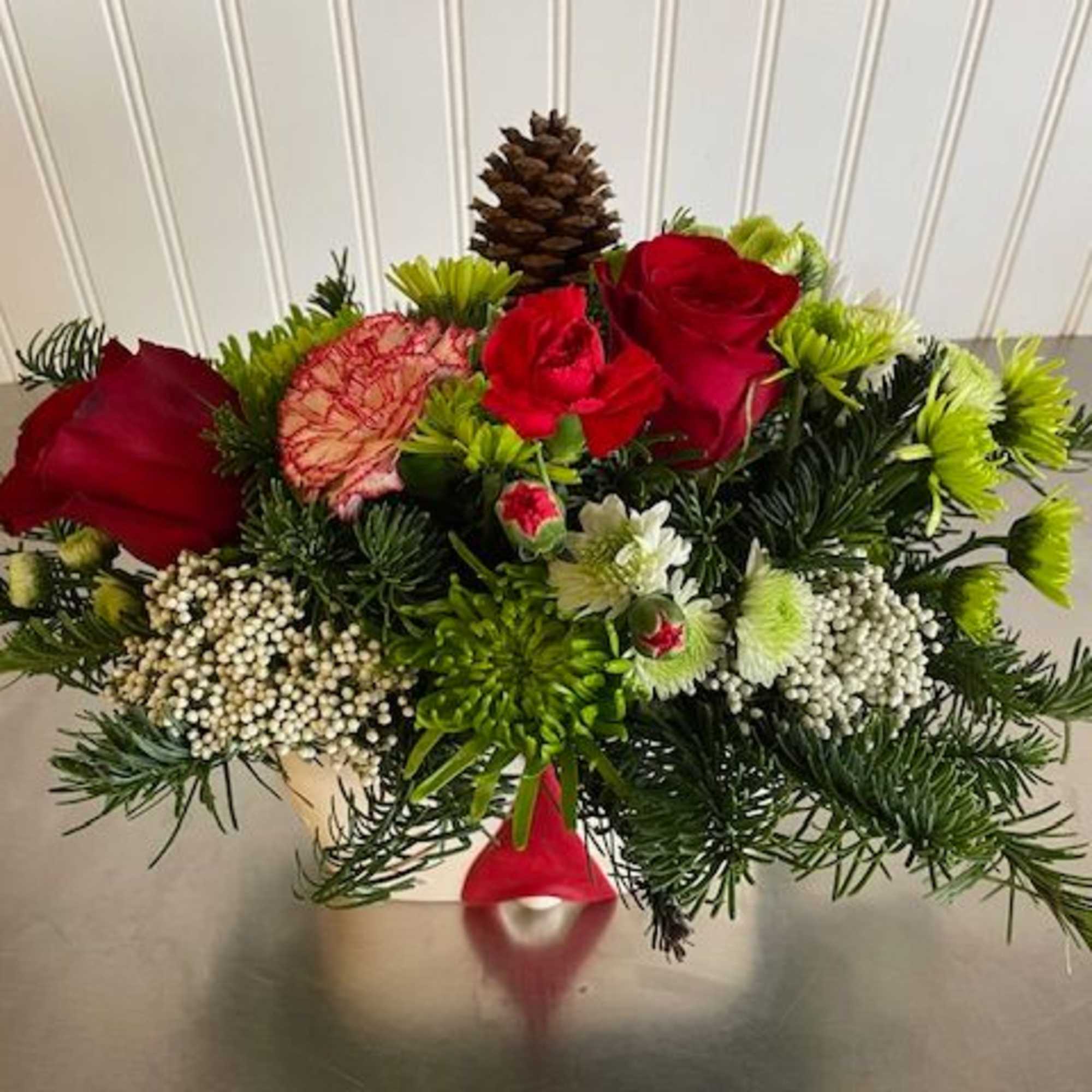 Christmas greens, reds, and whites and more green to create a fun