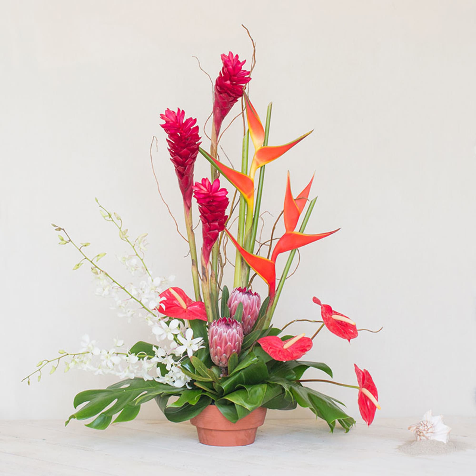 Approximately 35" H x 30" W, this stunning arrangement is filled with
