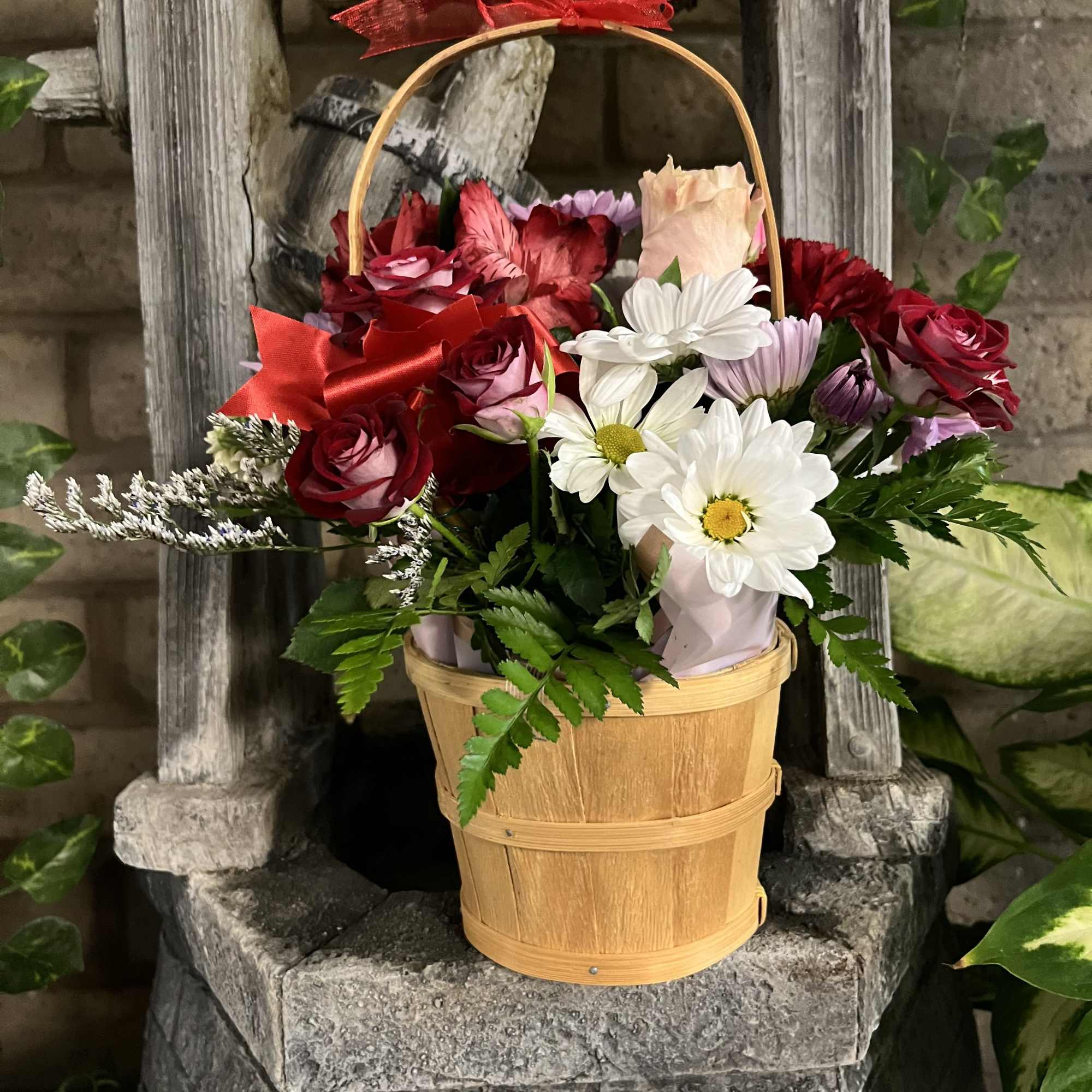 fresh flowers in basket 