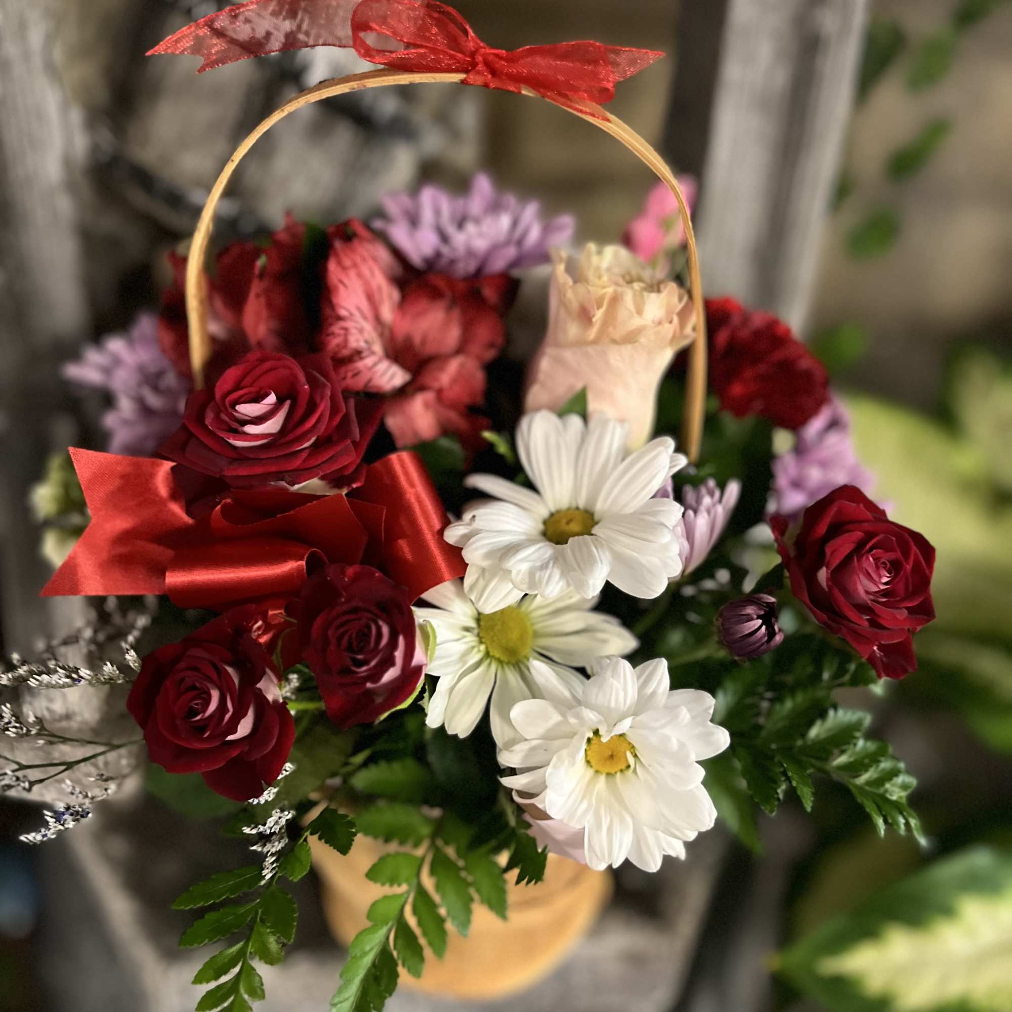 fresh flowers in basket 