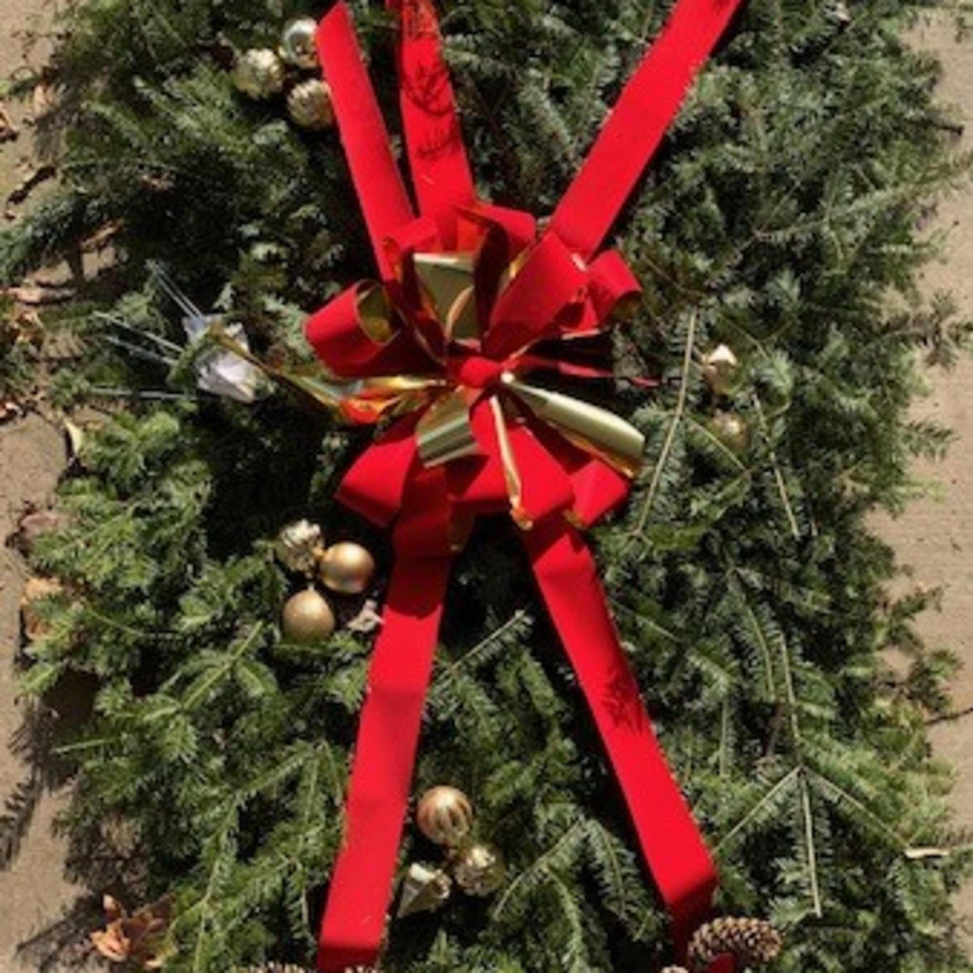 Decorated fresh greens grave blanket- Decorations may be different then shown. May