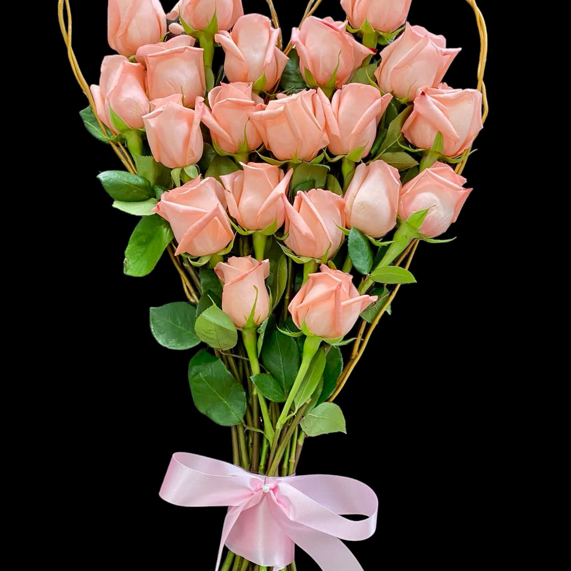 20 pink roses topped with a hand made heart of fresh curly