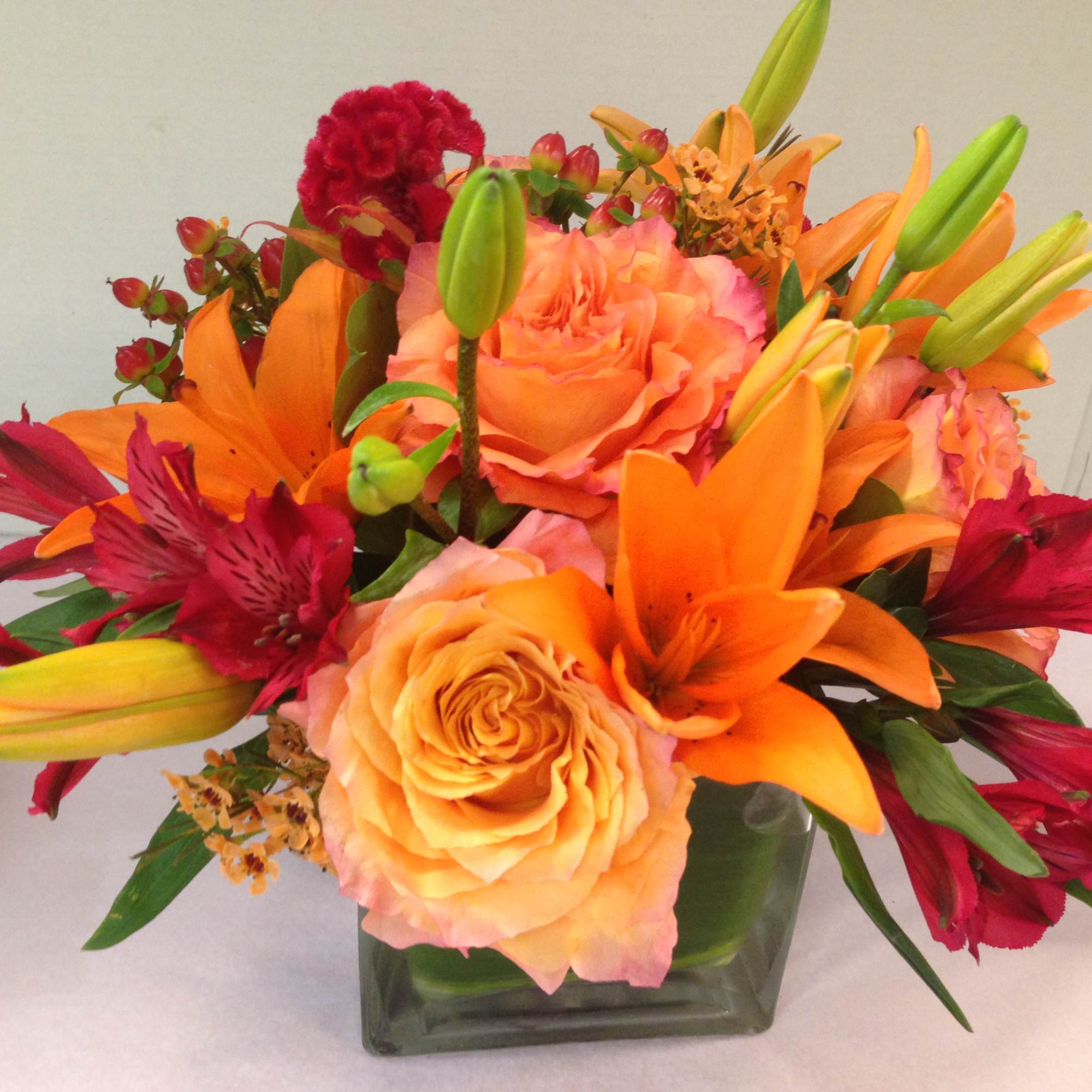 Assorted Asiatic Lilies, Roses, Alstromeria, Fancy Greens