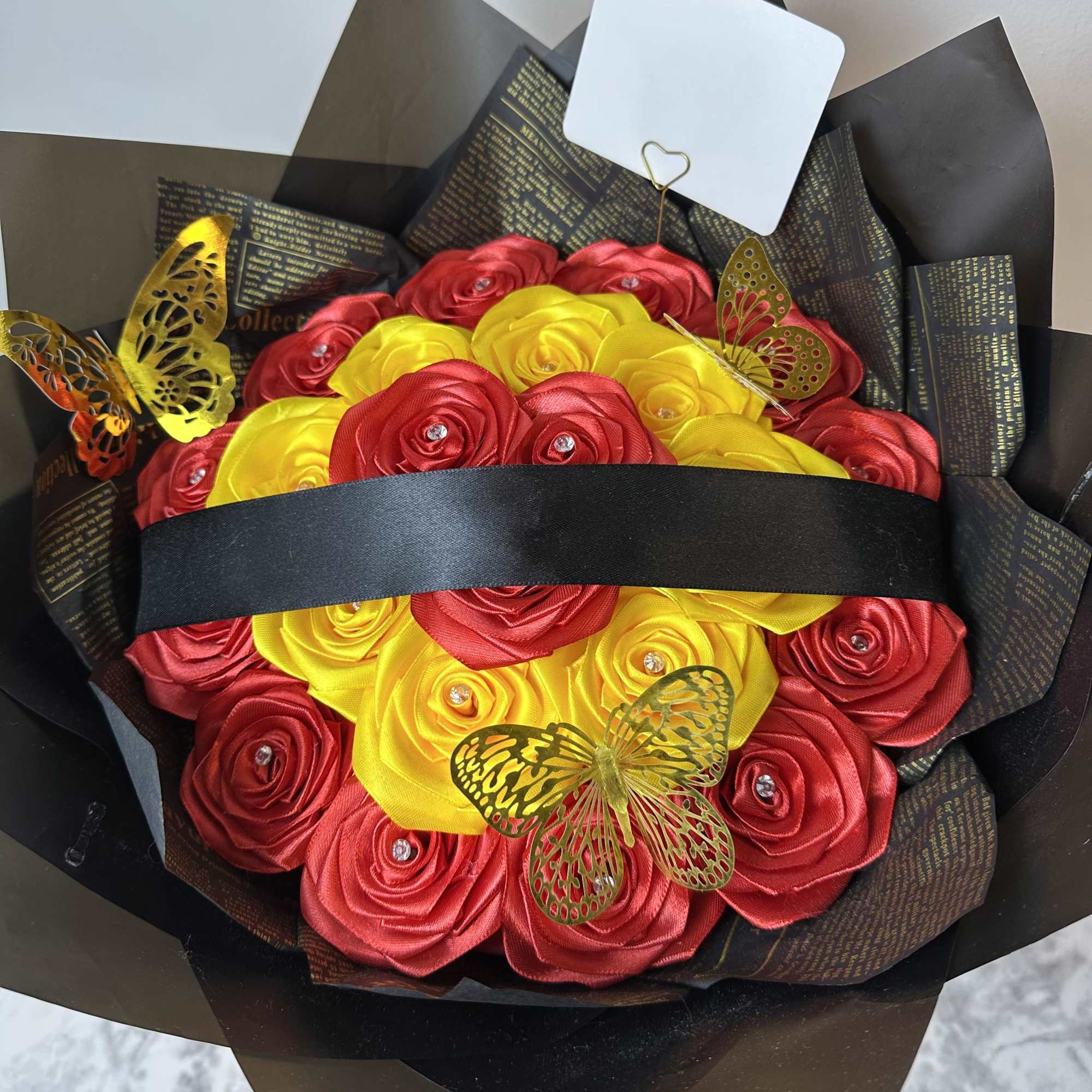 everlasting bouquets with red and yellow roses