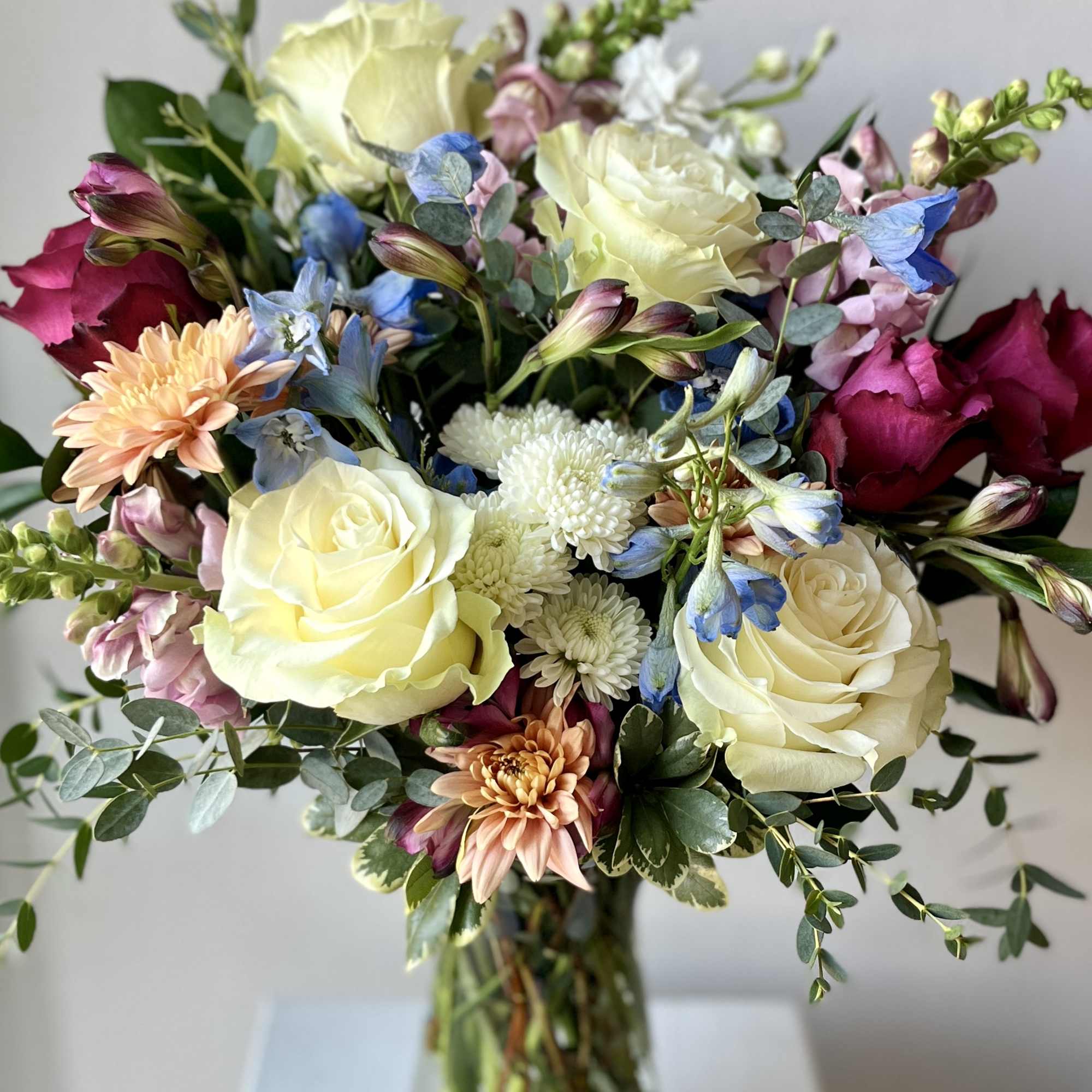 A Free Flowing Bouquet that resembles an English Garden Bouquet.  