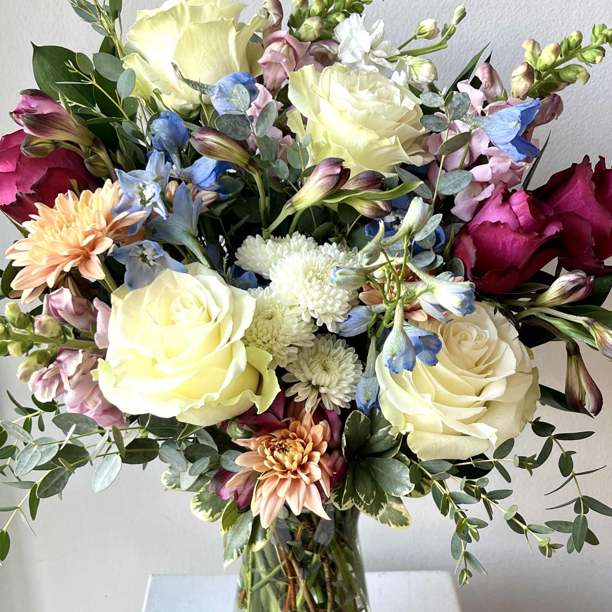 A Free Flowing Bouquet that resembles an English Garden Bouquet.  
