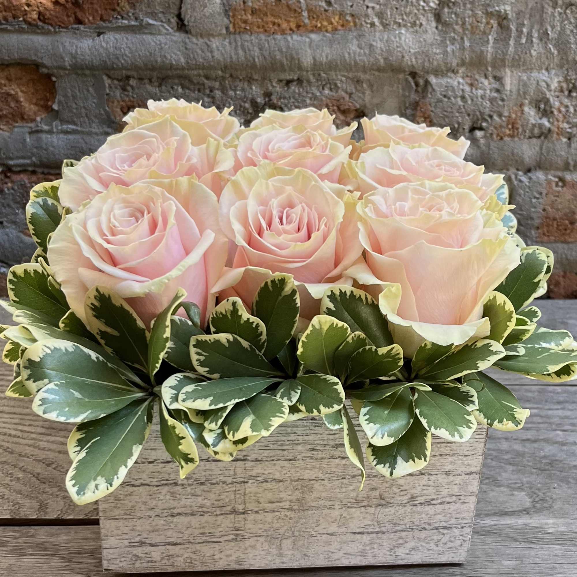 Trendy Box of Designer Big Head Roses available with greens in a