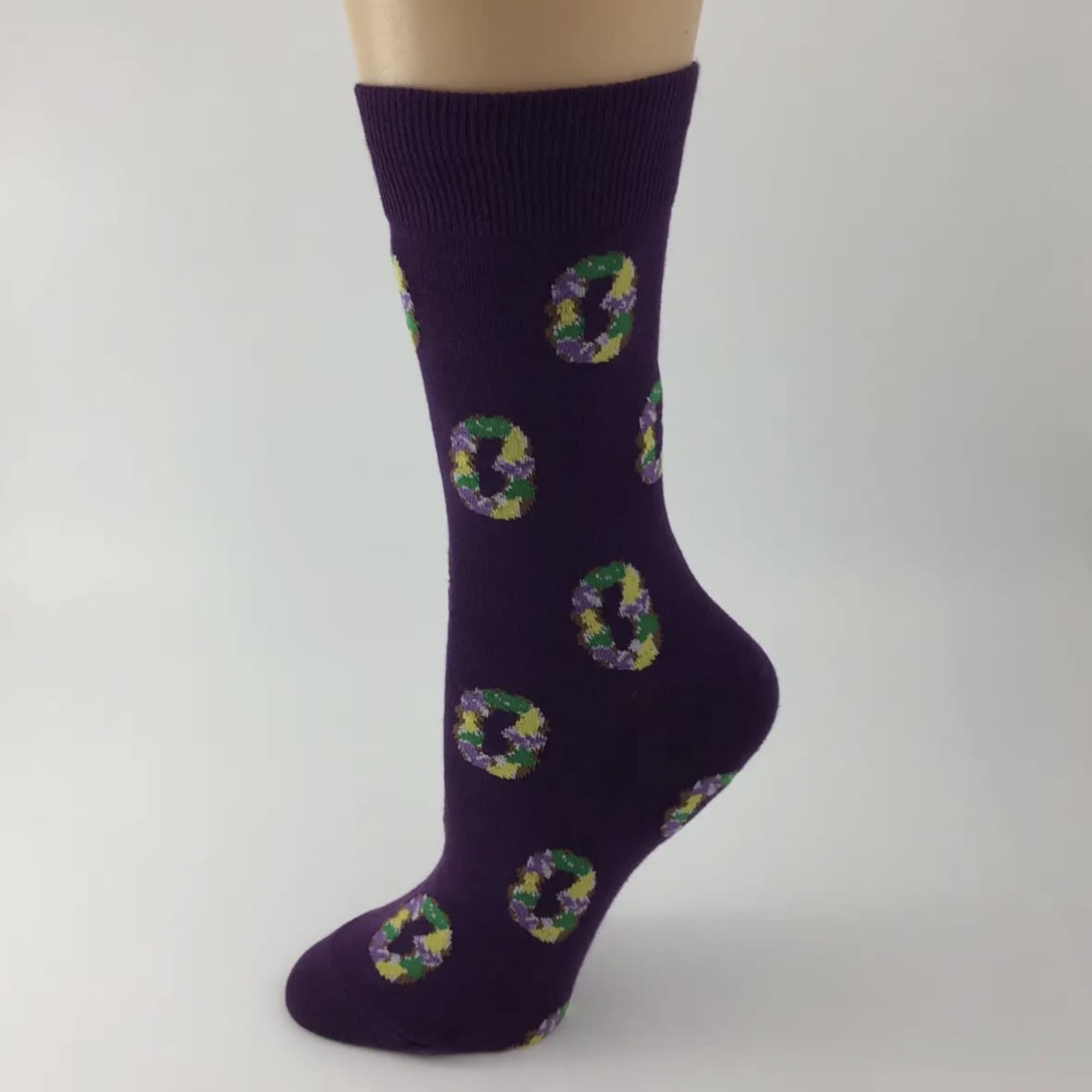 Festive &amp; fun Mardi Gras socks
Size medium (womens) and large (mens) available