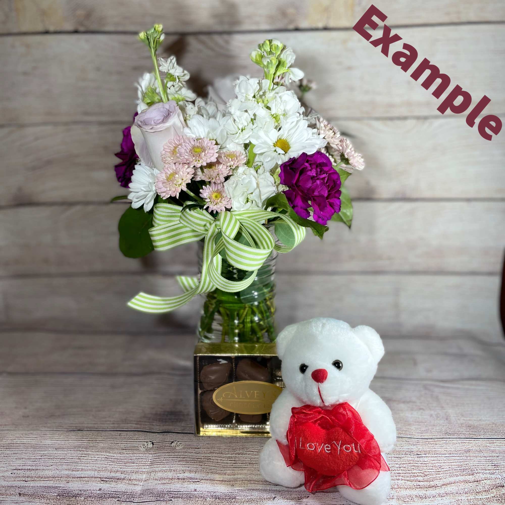  Bouquet of Valentine mixed Flowers, 4 pieces of Alvey's Chocolates