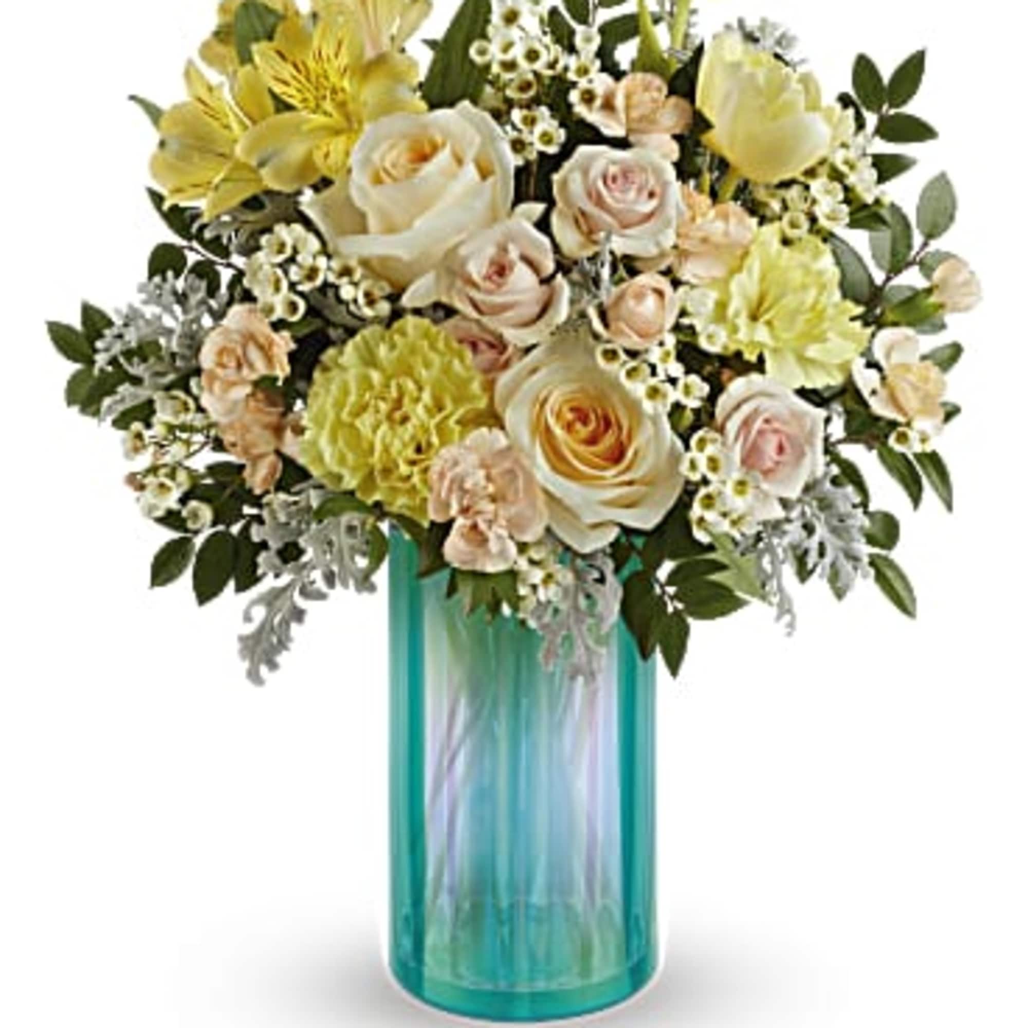 Celebrate spring with this enchanting rose bouquet, dreamily arranged in a sparkling
