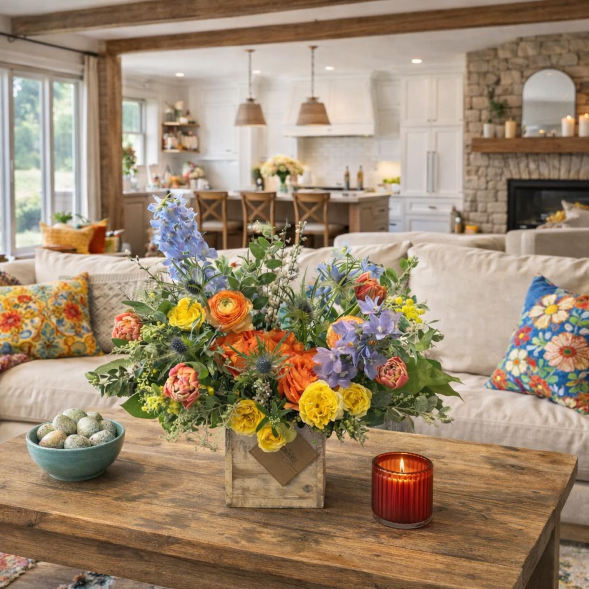 Wild Spring Cottage is a fresh, organic-style spring flower arrangement inspired by