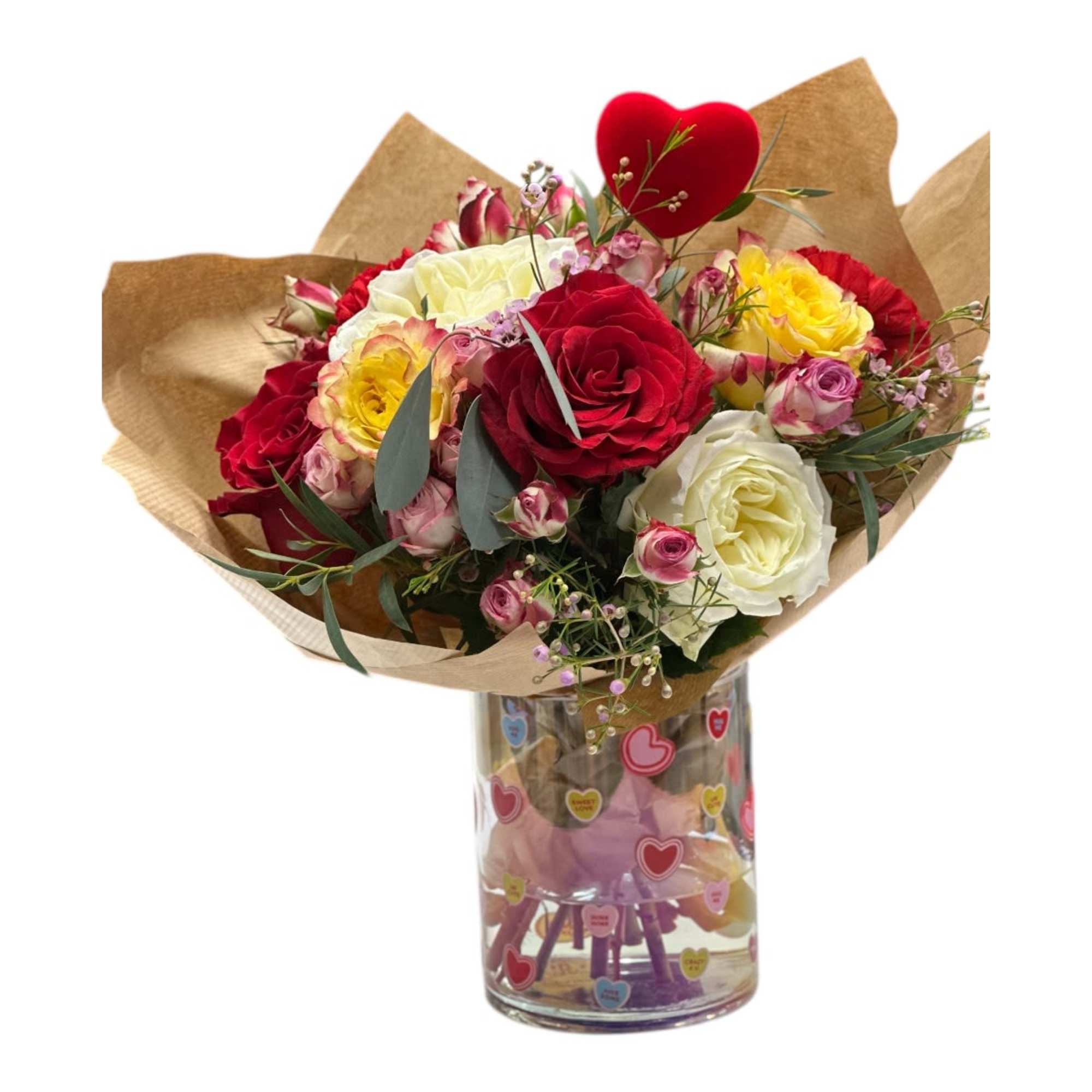 A beautiful Valentine&rsquo;s Day bouquet handcrafted with love.

Designed with a romantic mix