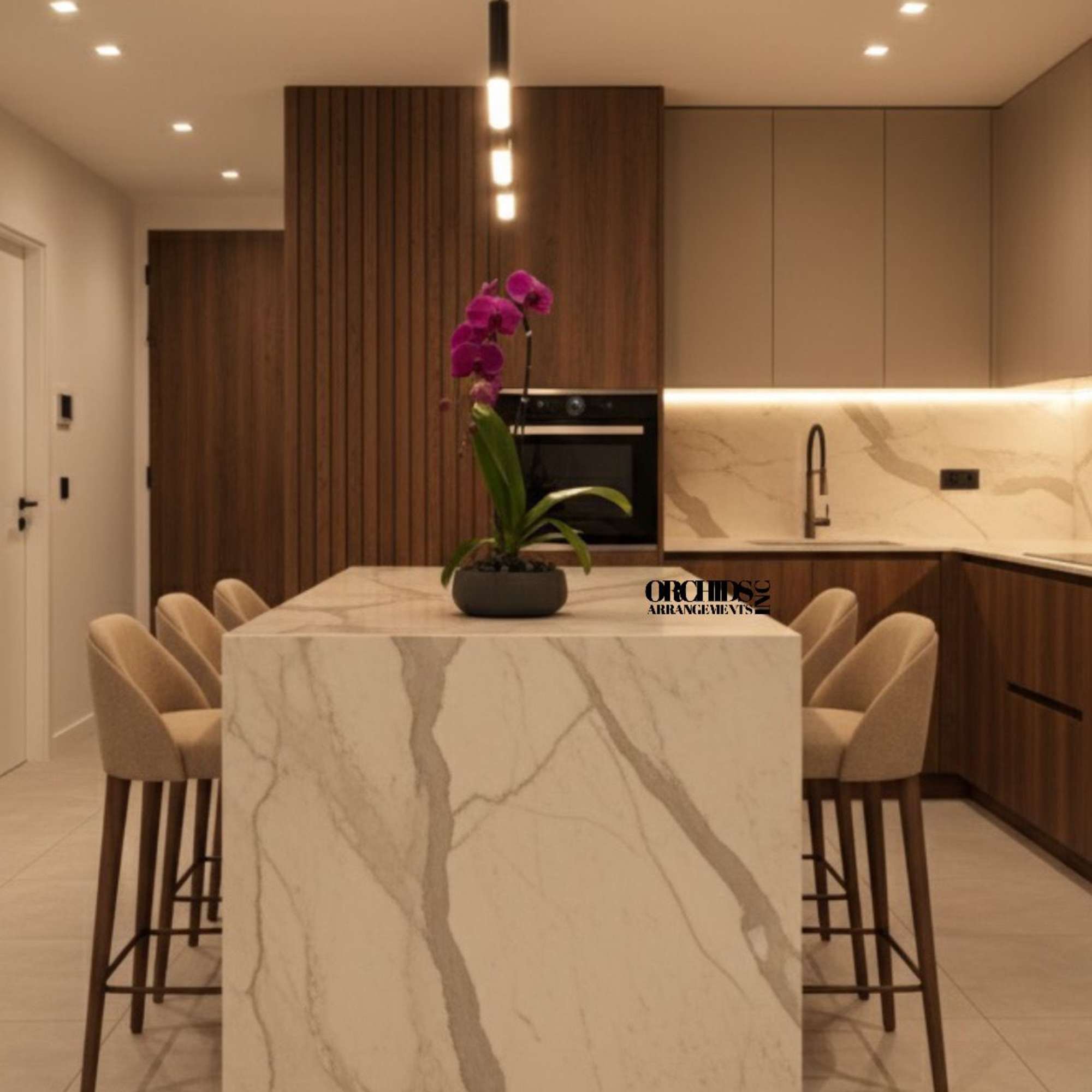 A high quality Single Purple orchid flowers with a vase 8.5" D