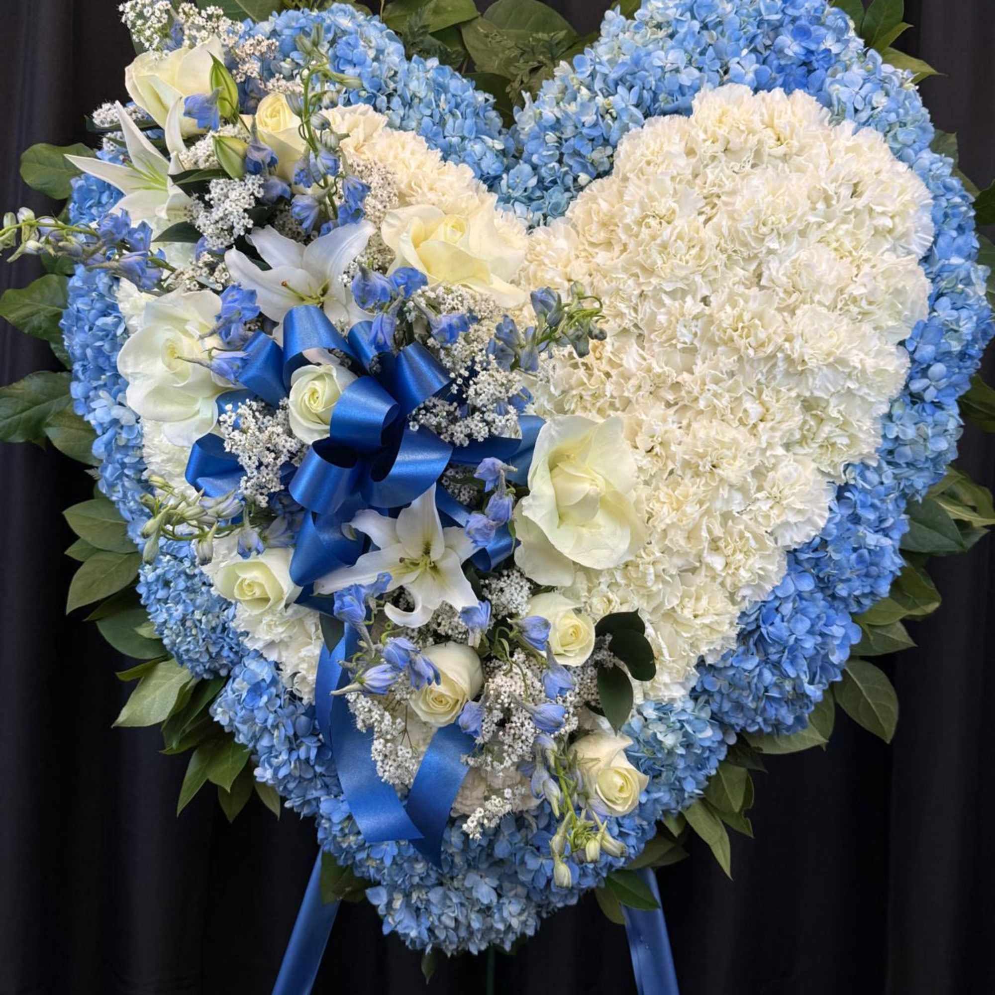 The Blue &amp; White Floral Standing Heart is an elegant symbol of