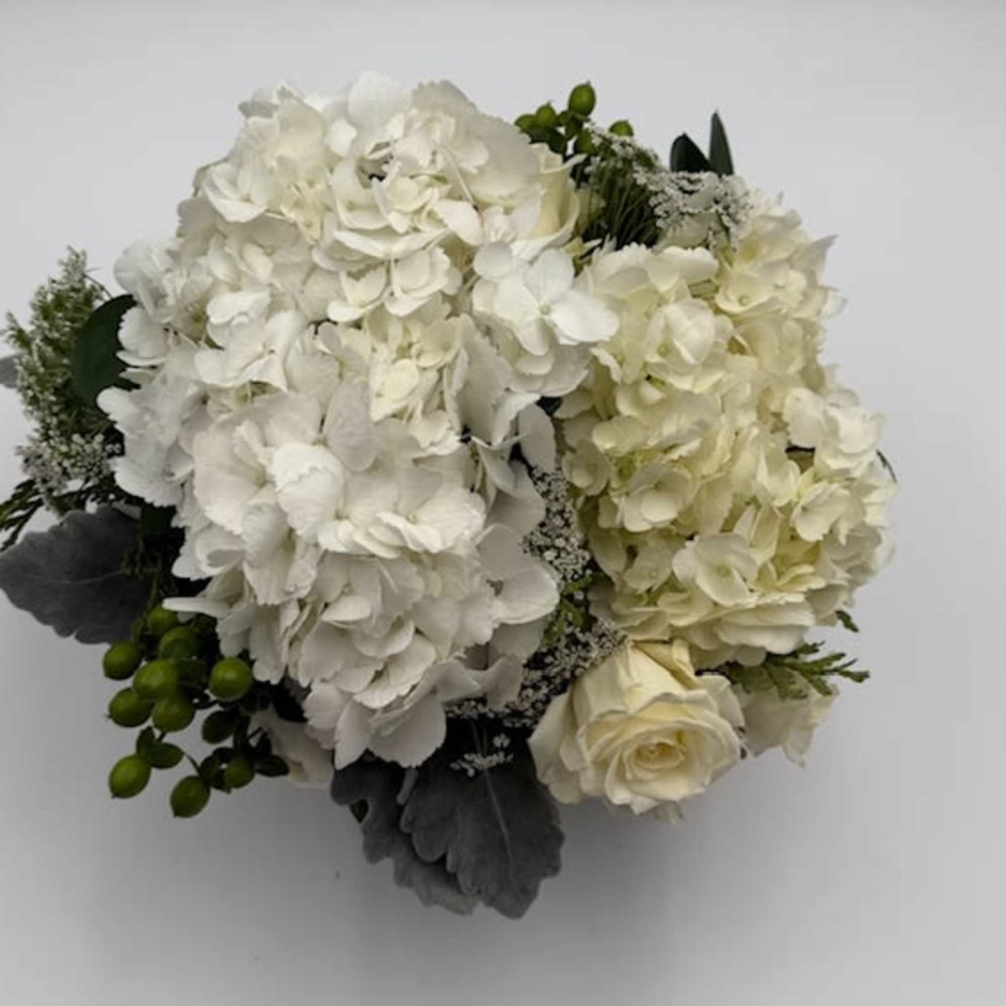 Part of our new Winter Collection, Snowfall simplicity. White fluffy hydrangeas, cedar