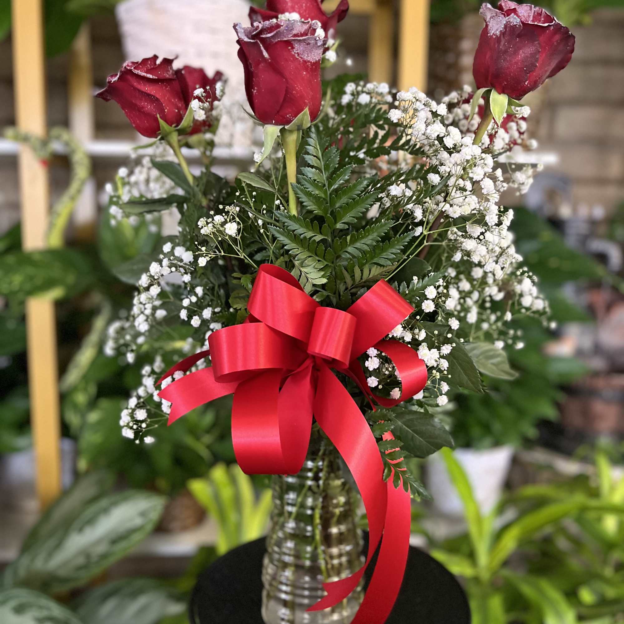 fresh red roses with glitter - half dozen 