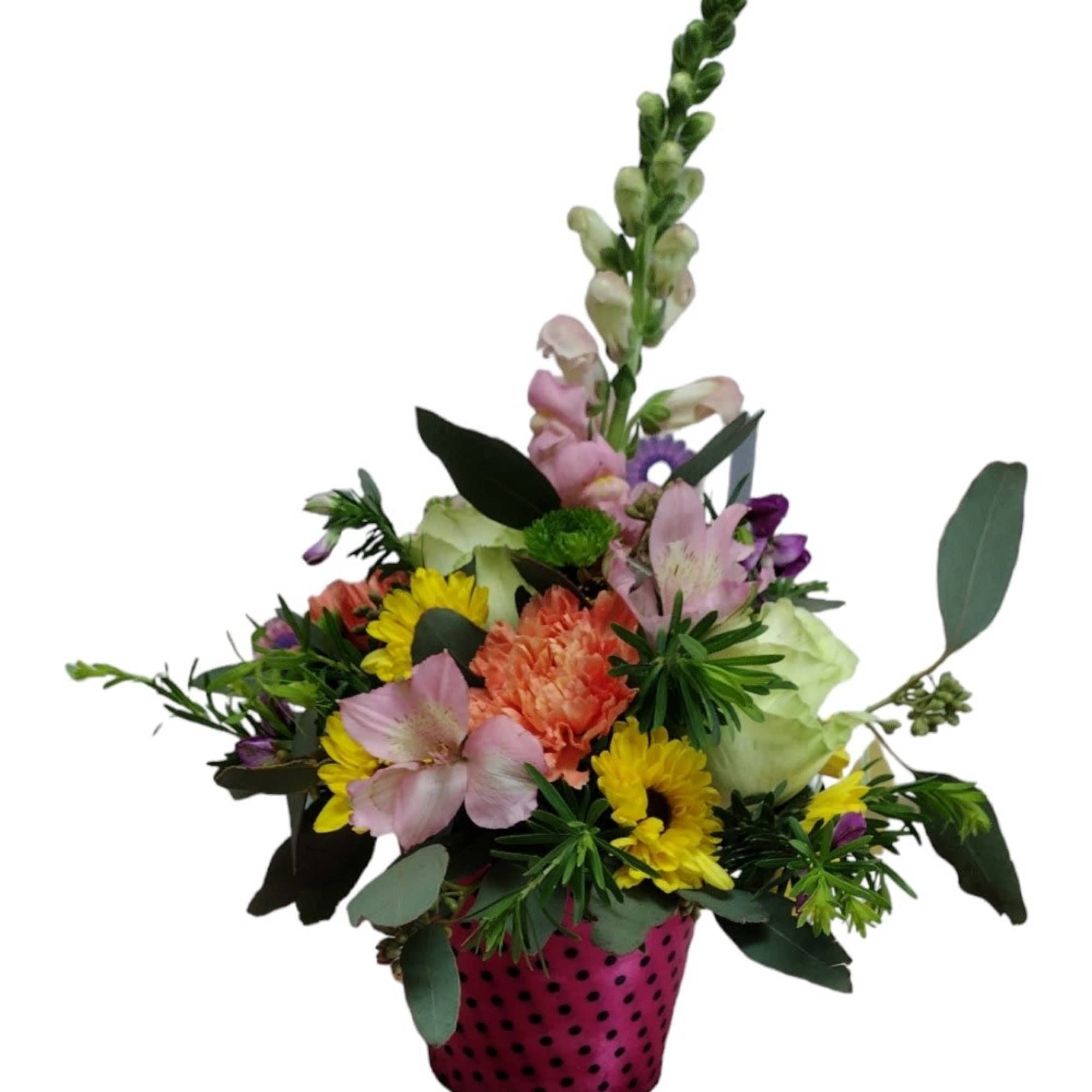 Pail of Posies is a charming floral arrangement presented in a delightful