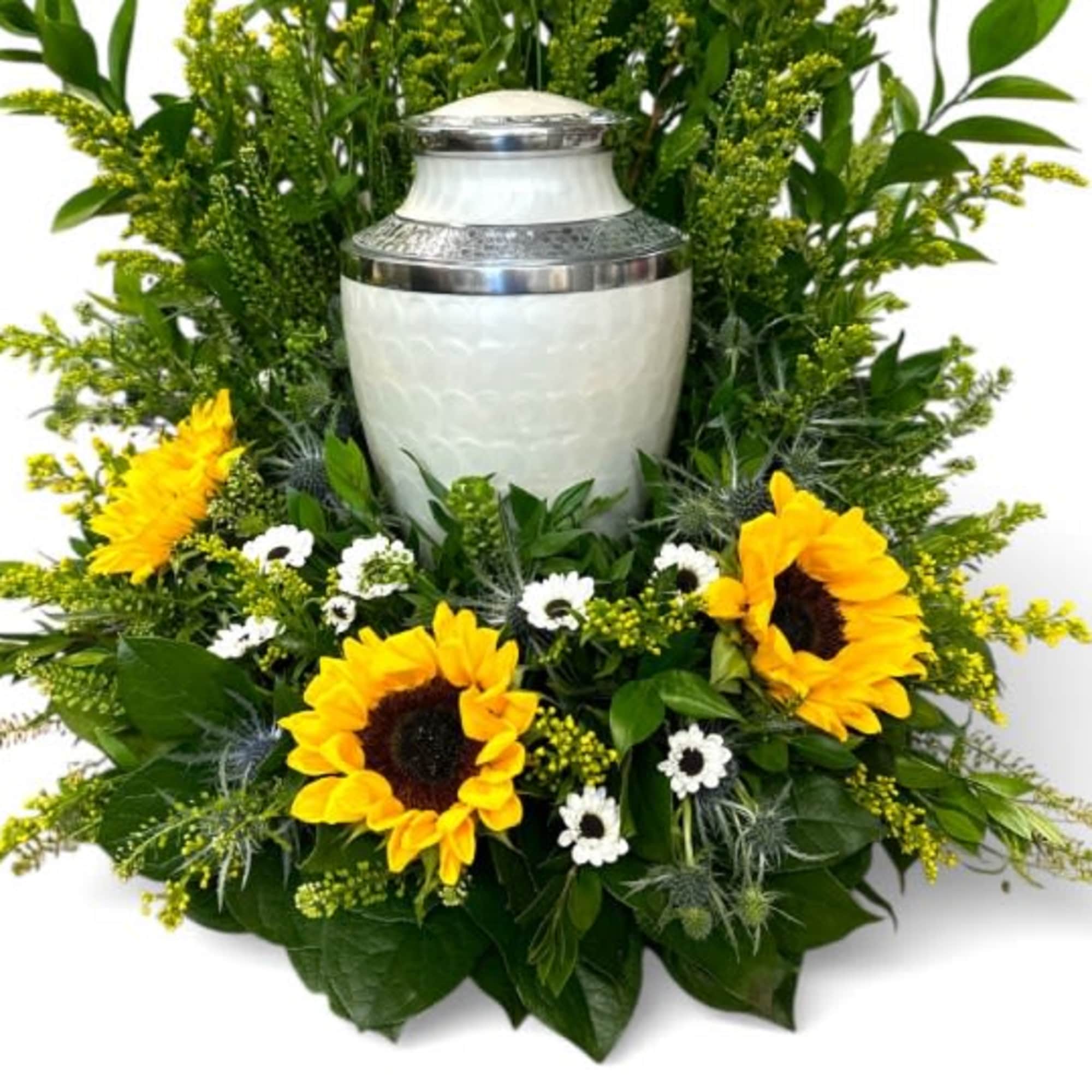 This urn surround from The Sunny Spirit Collection features a delicate arrangement