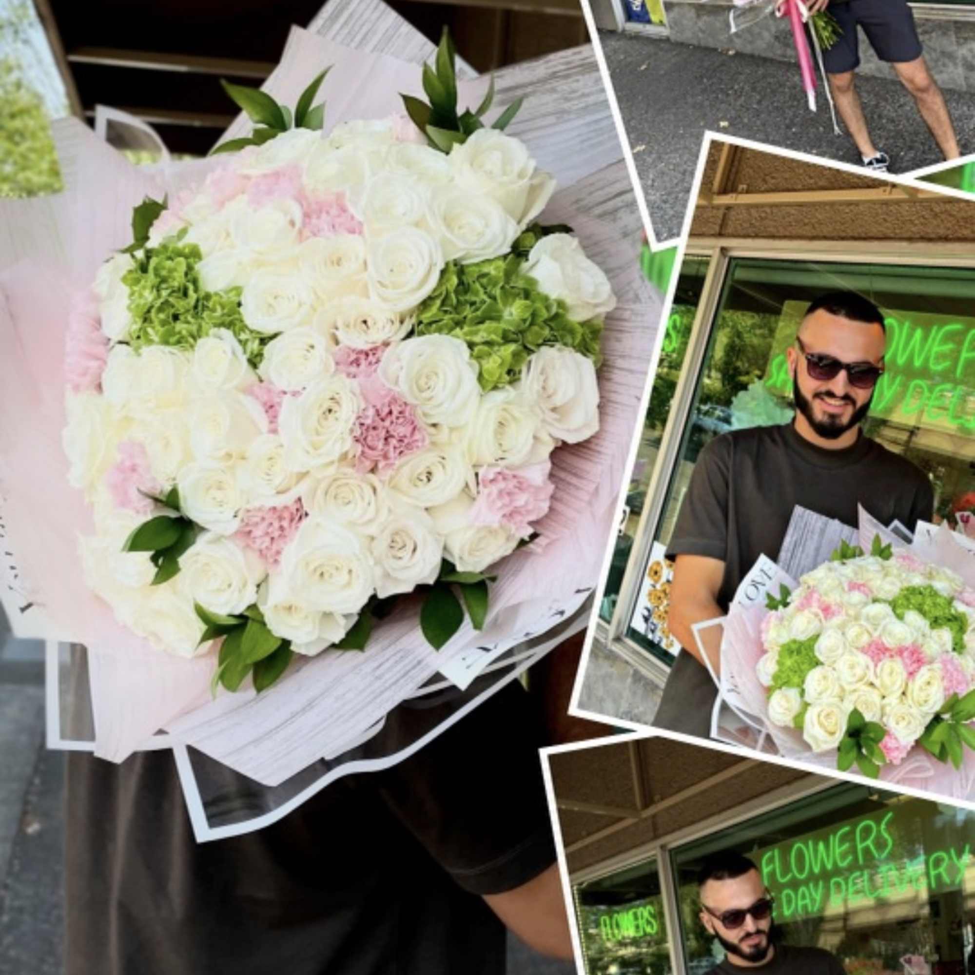 A romantic composition of 50 Roses ,artfully gathered into a perfect round