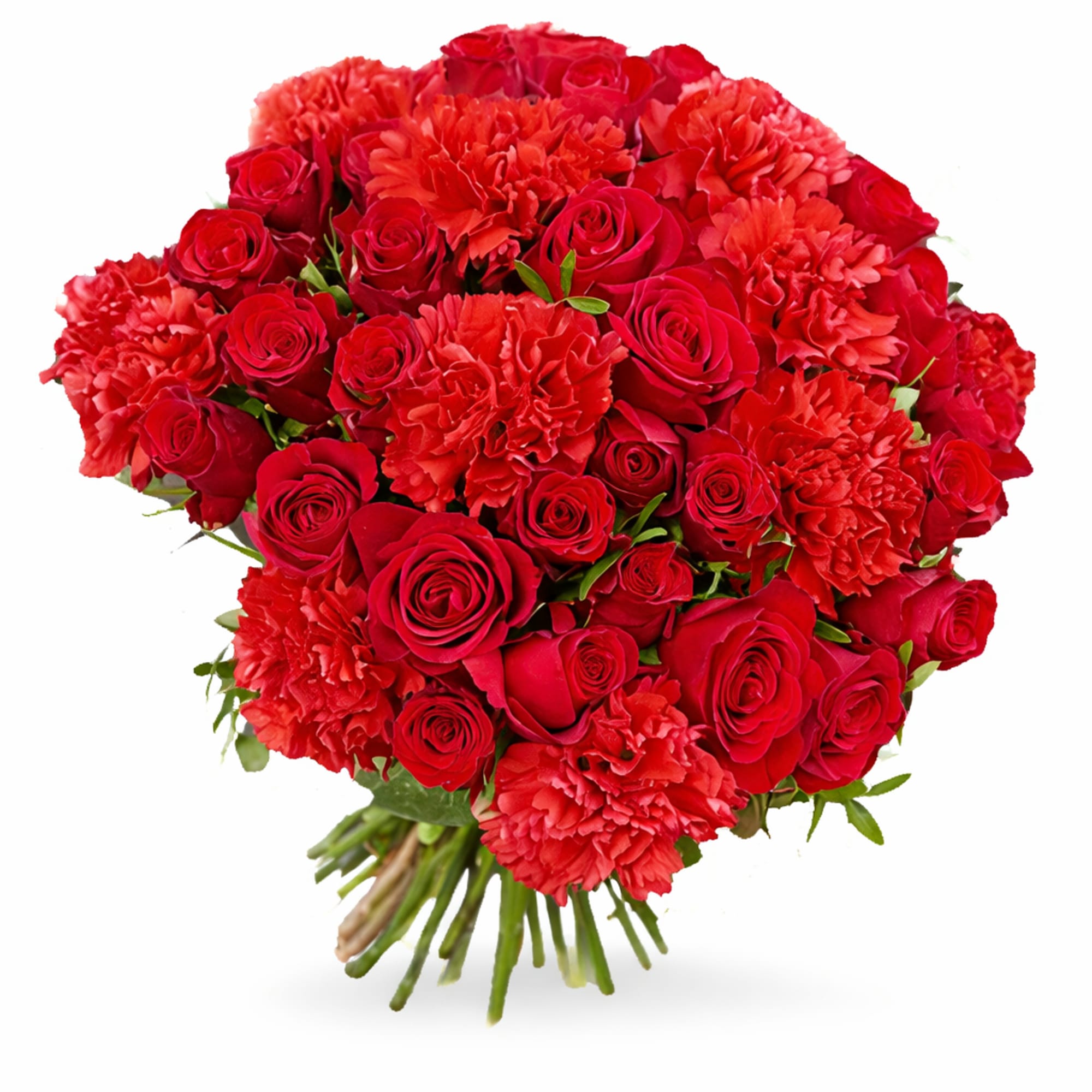 A bold and romantic bouquet composed of deep red roses and velvety