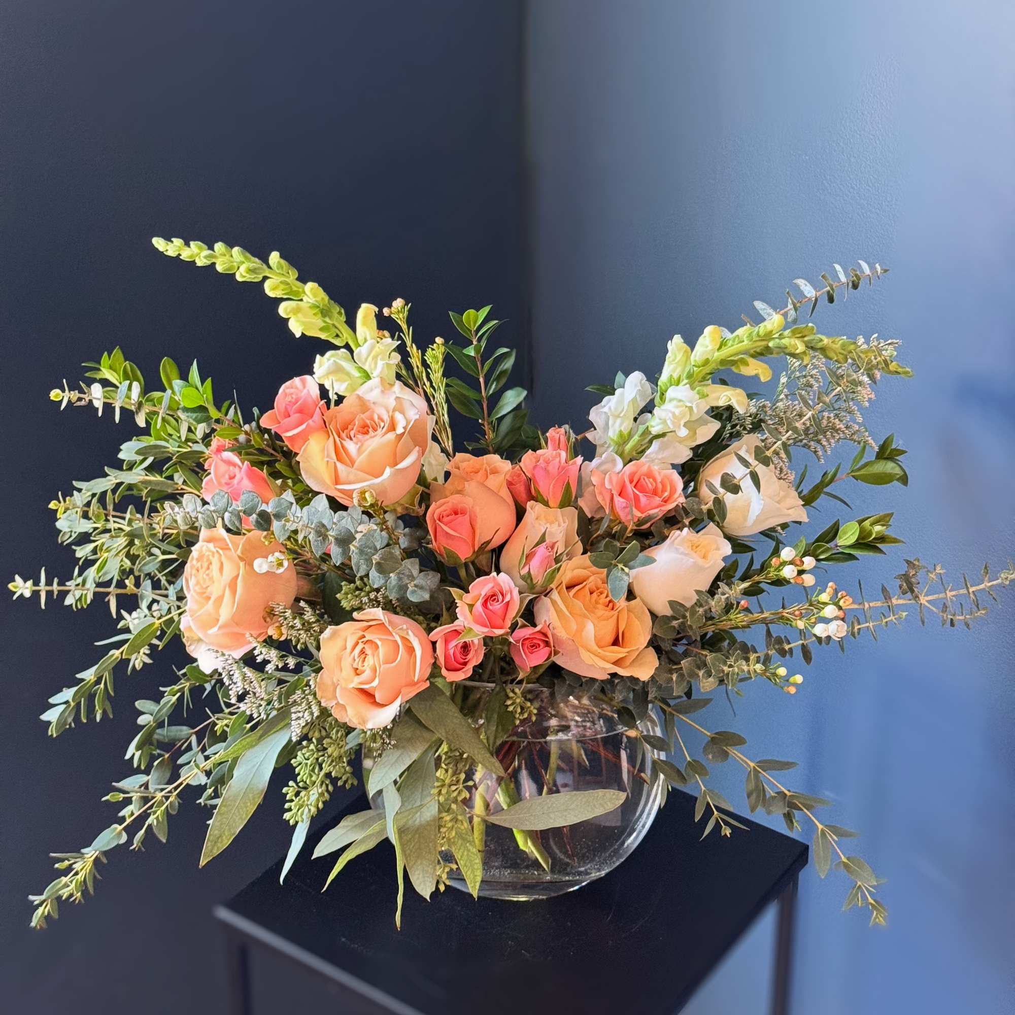 Enchanted Rose Garden is a romantic floral arrangement designed in blush and