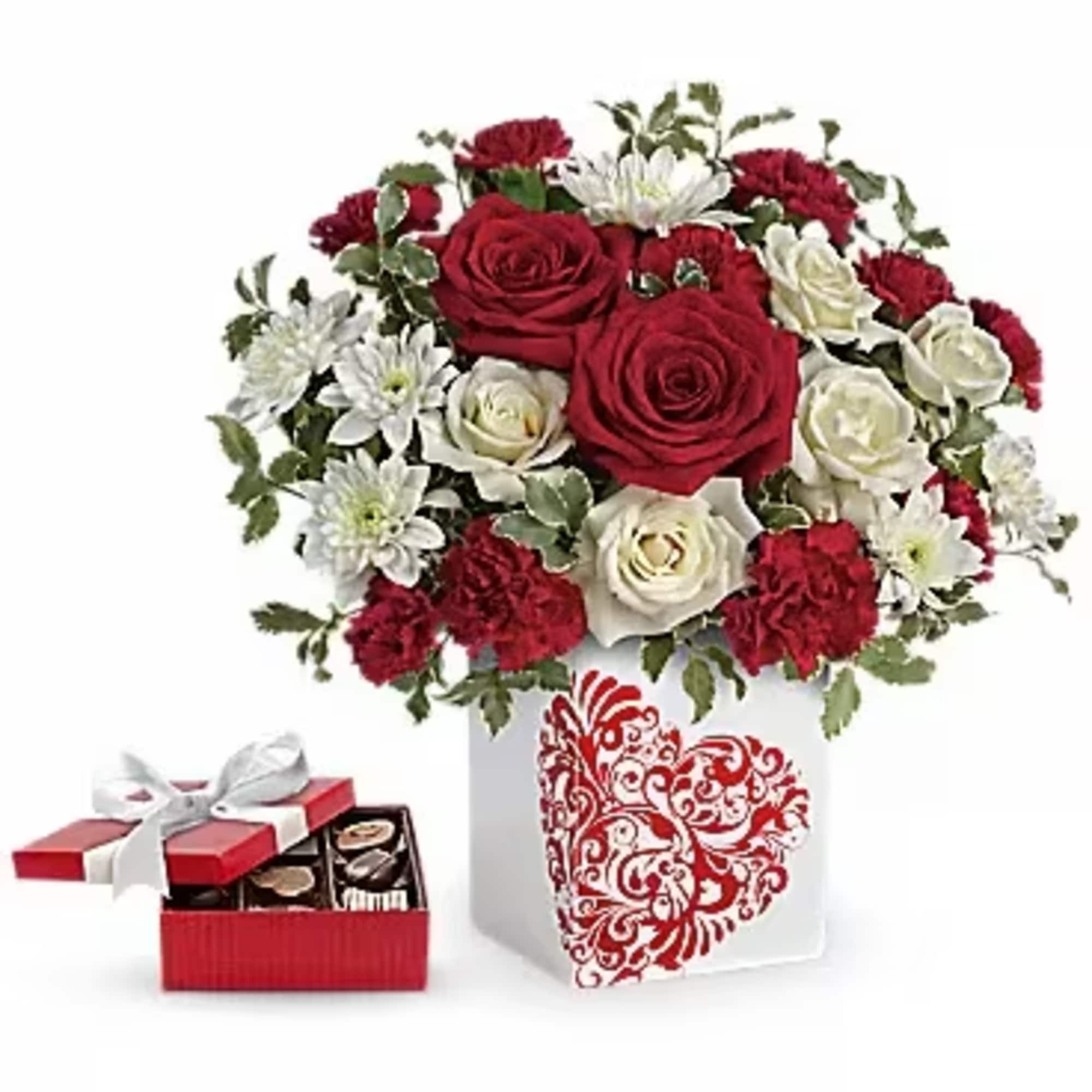 This charming gift set includes a delicious box of chocolates paired with