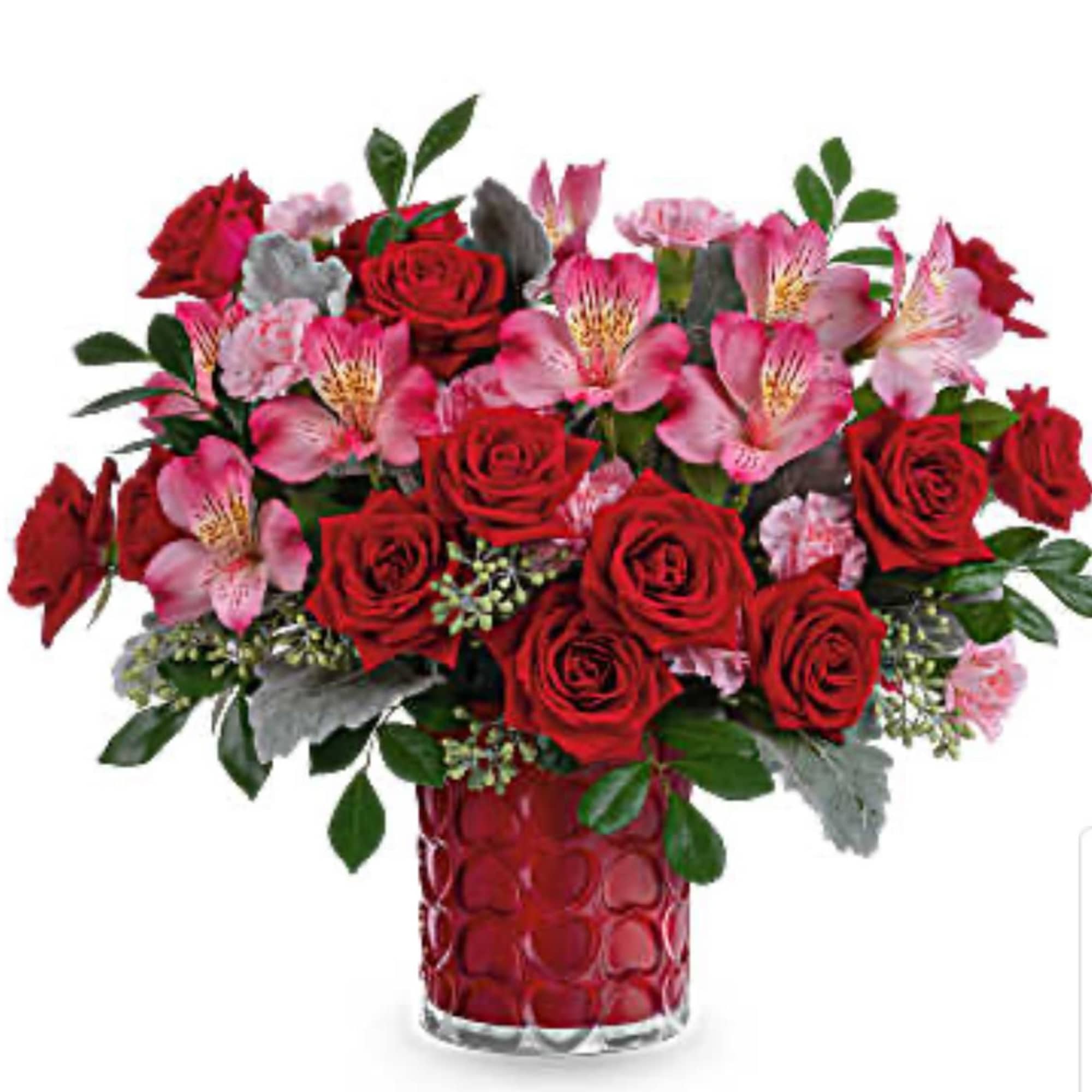 Adorned with a charming heart pattern and gleaming with a pearlescent finish