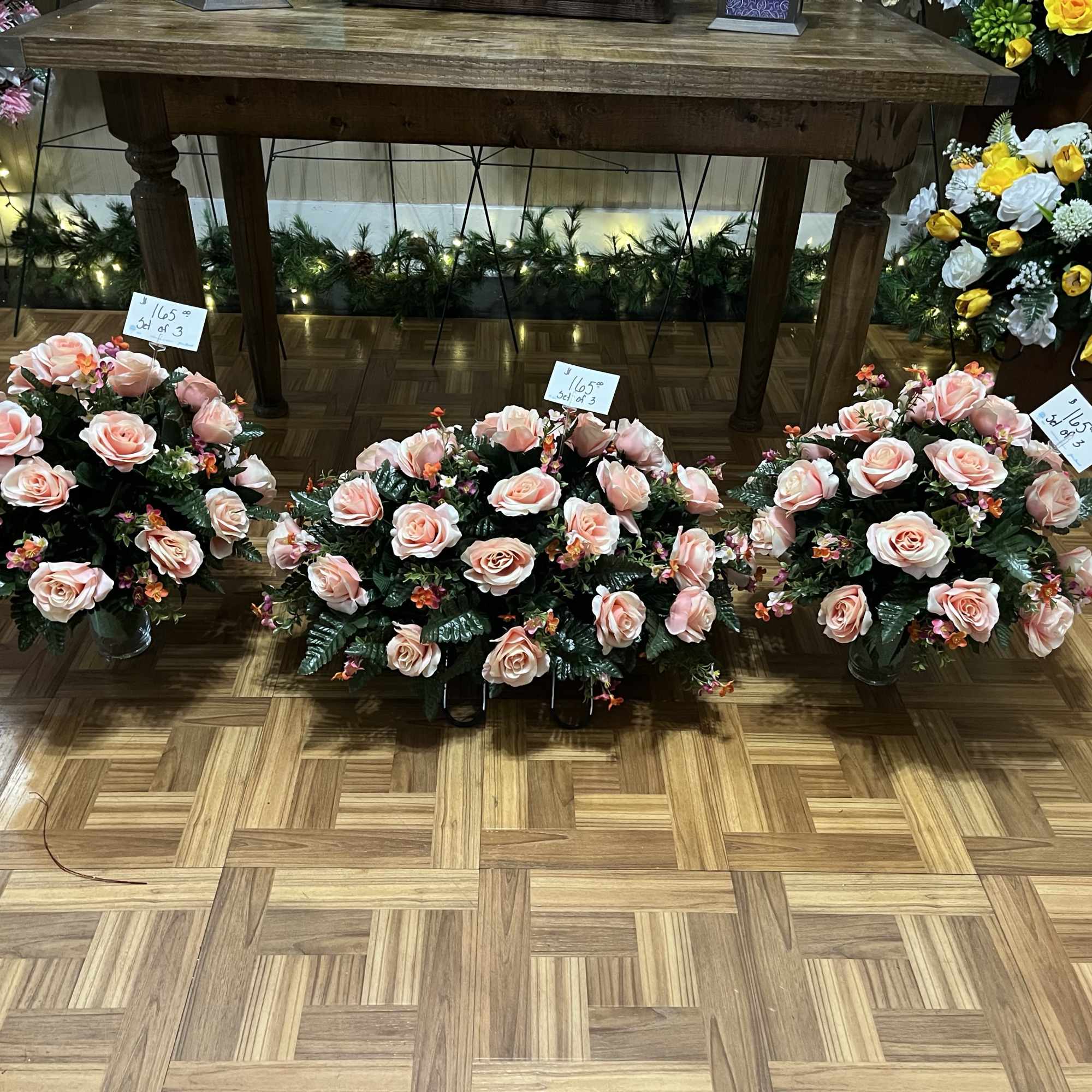 Beautiful pink colors cover this saddle and  vases as a celebration