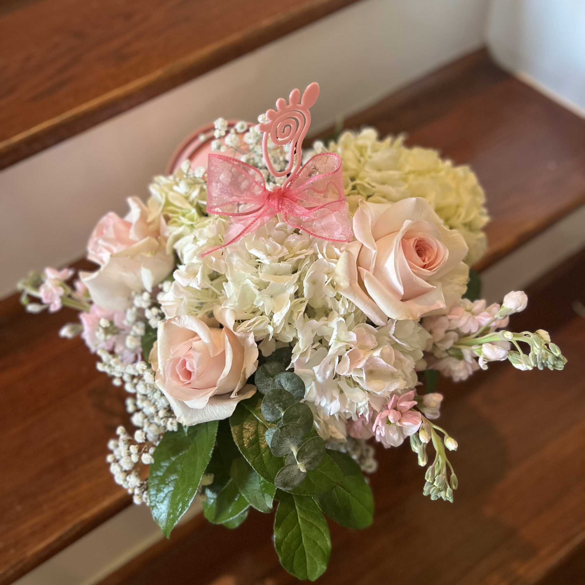 Designers Choice of Fresh Cut Florals placed in Blue Cradle Gift Box