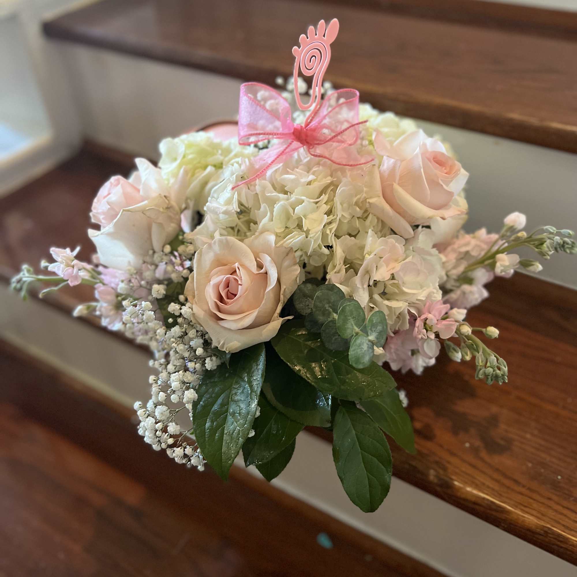 Designers Choice of Fresh Cut Florals placed in Blue Cradle Gift Box