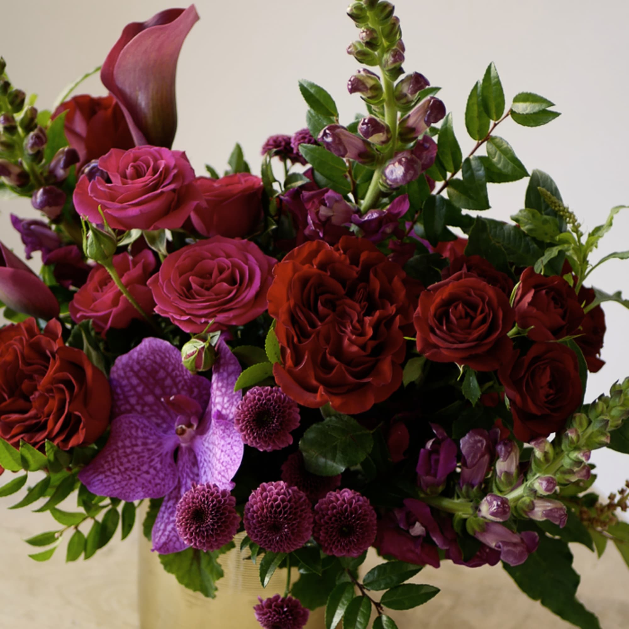Velvet Obsession is a striking Valentine&rsquo;s Day arrangement designed to make a