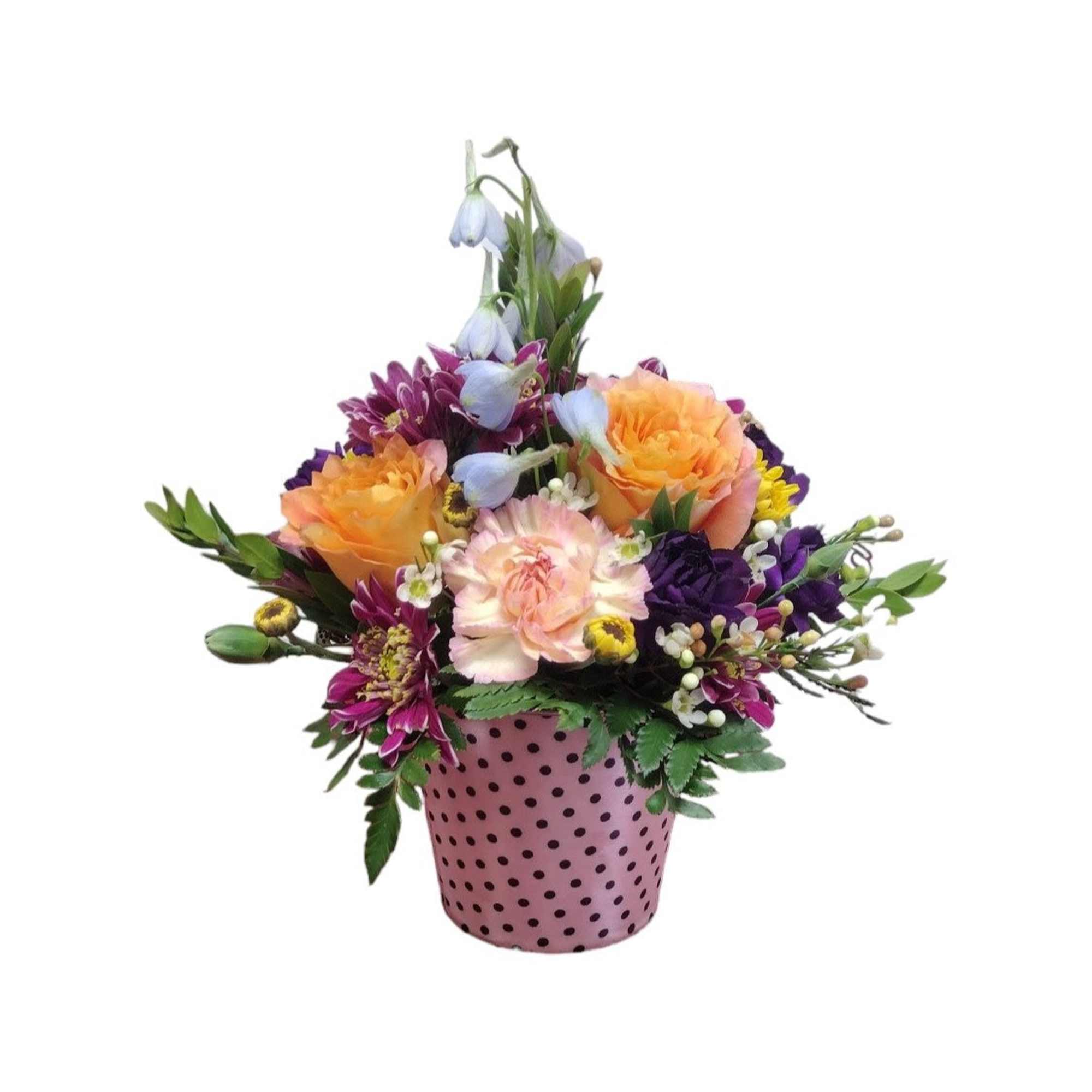 Pail of Posies is a charming floral arrangement presented in a delightful
