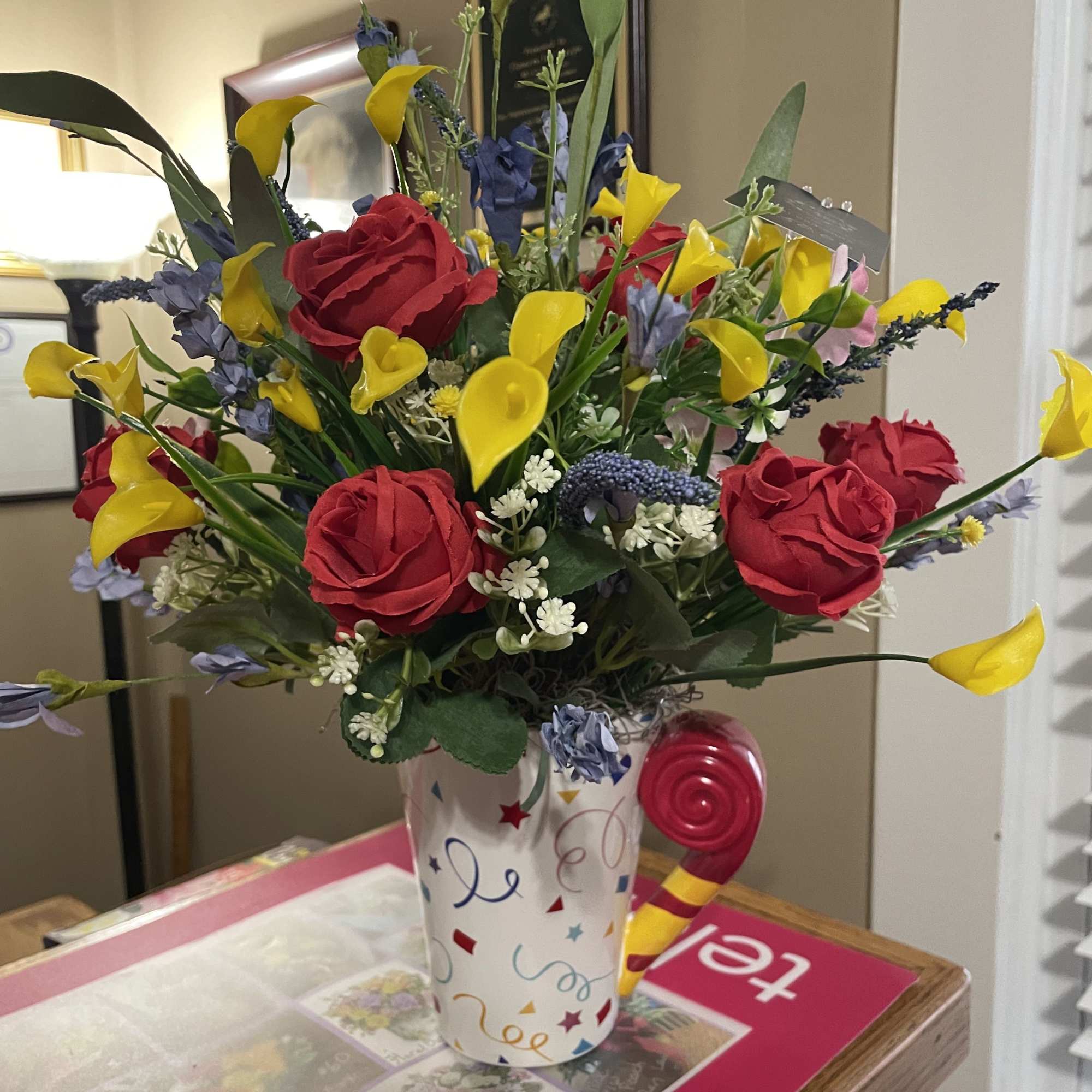 Bring some Happy to your birthday .  Pretty silk Fun flowers