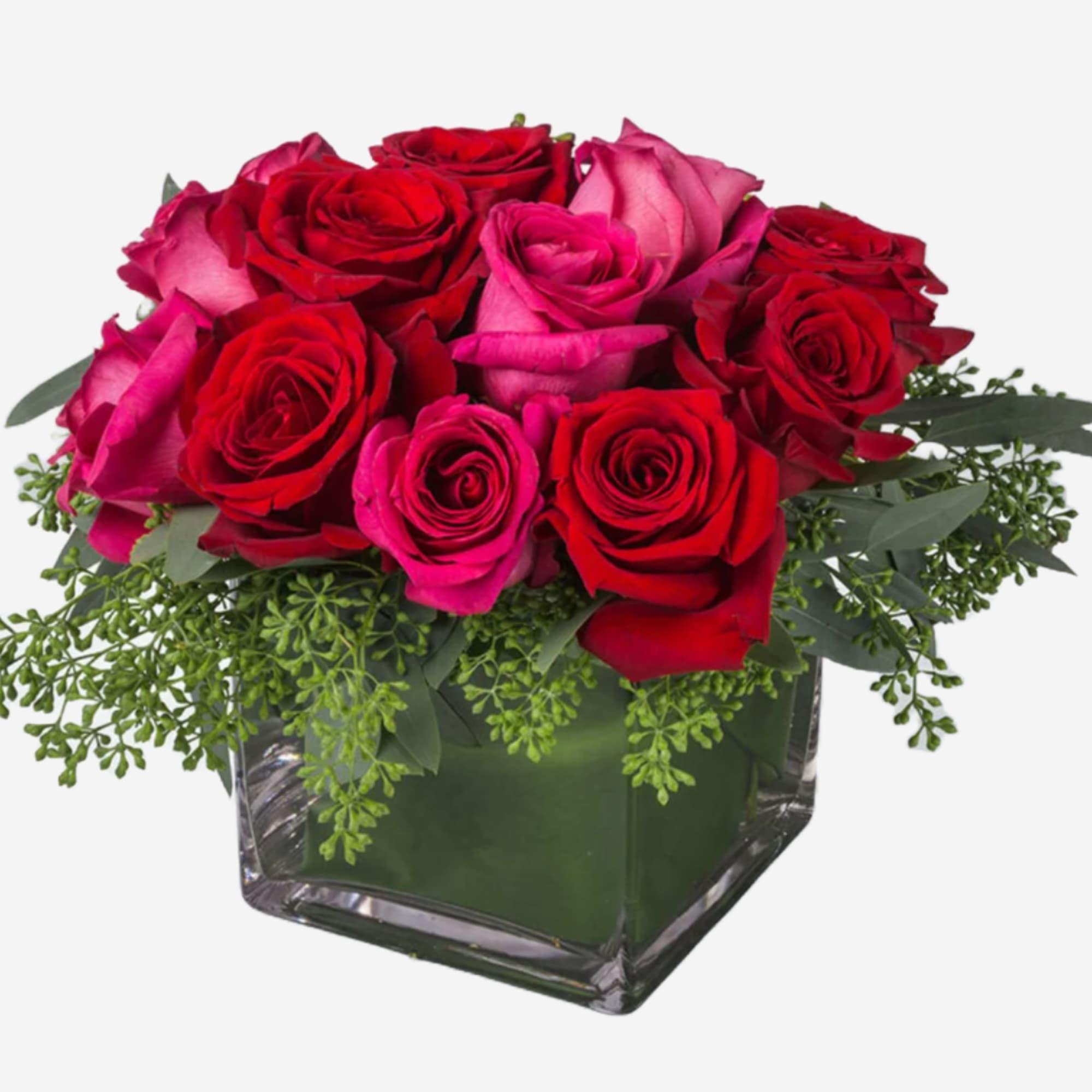 Perfect selected large roses nestled into a pillow design and surrounded with