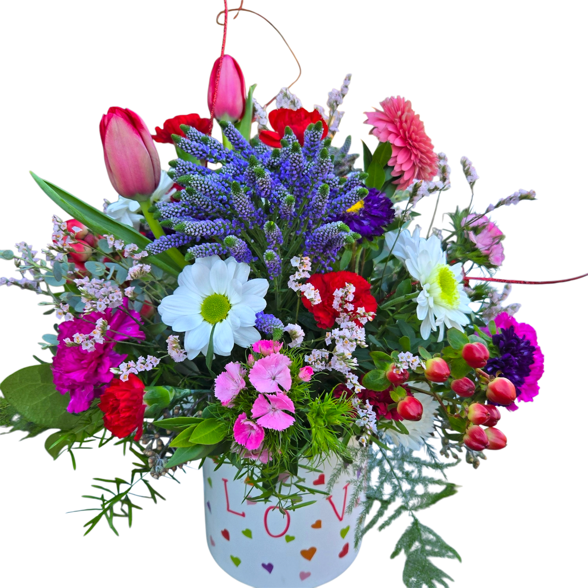 Red , purple ,lavender and white blooms make this quite the lovely