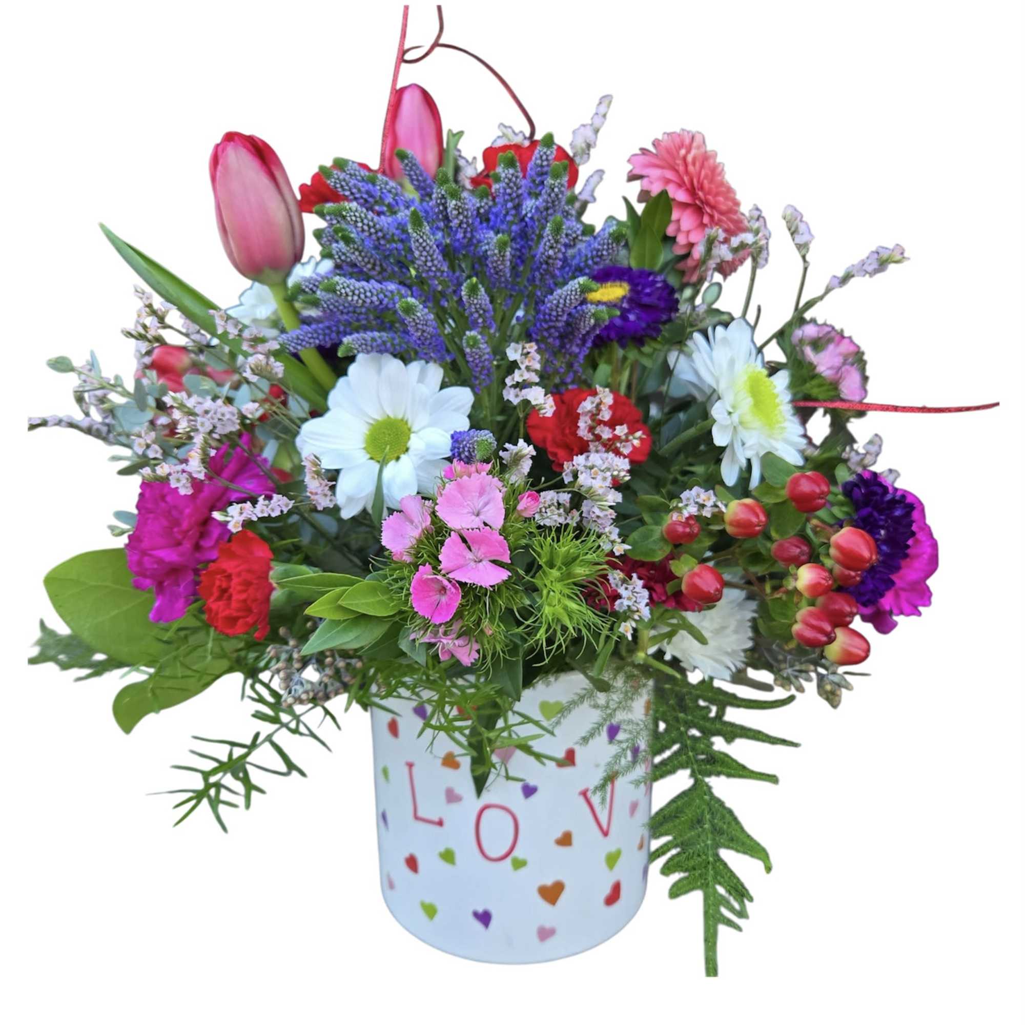 Red , purple ,lavender and white blooms make this quite the lovely