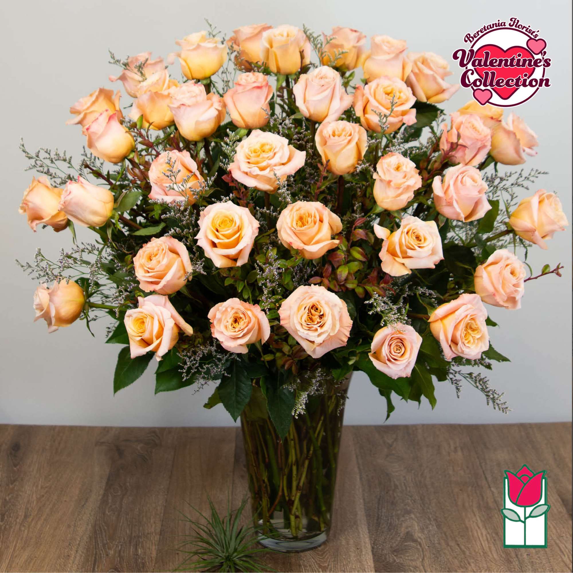 2 Dozen Premium Long Stem Peach Roses

The Beretania Florist two dozen extra