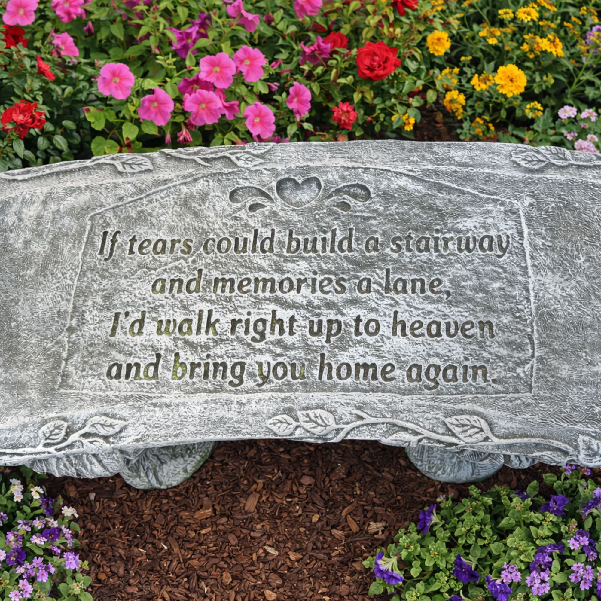 This beautifully crafted concrete memorial bench offers a timeless place for reflection