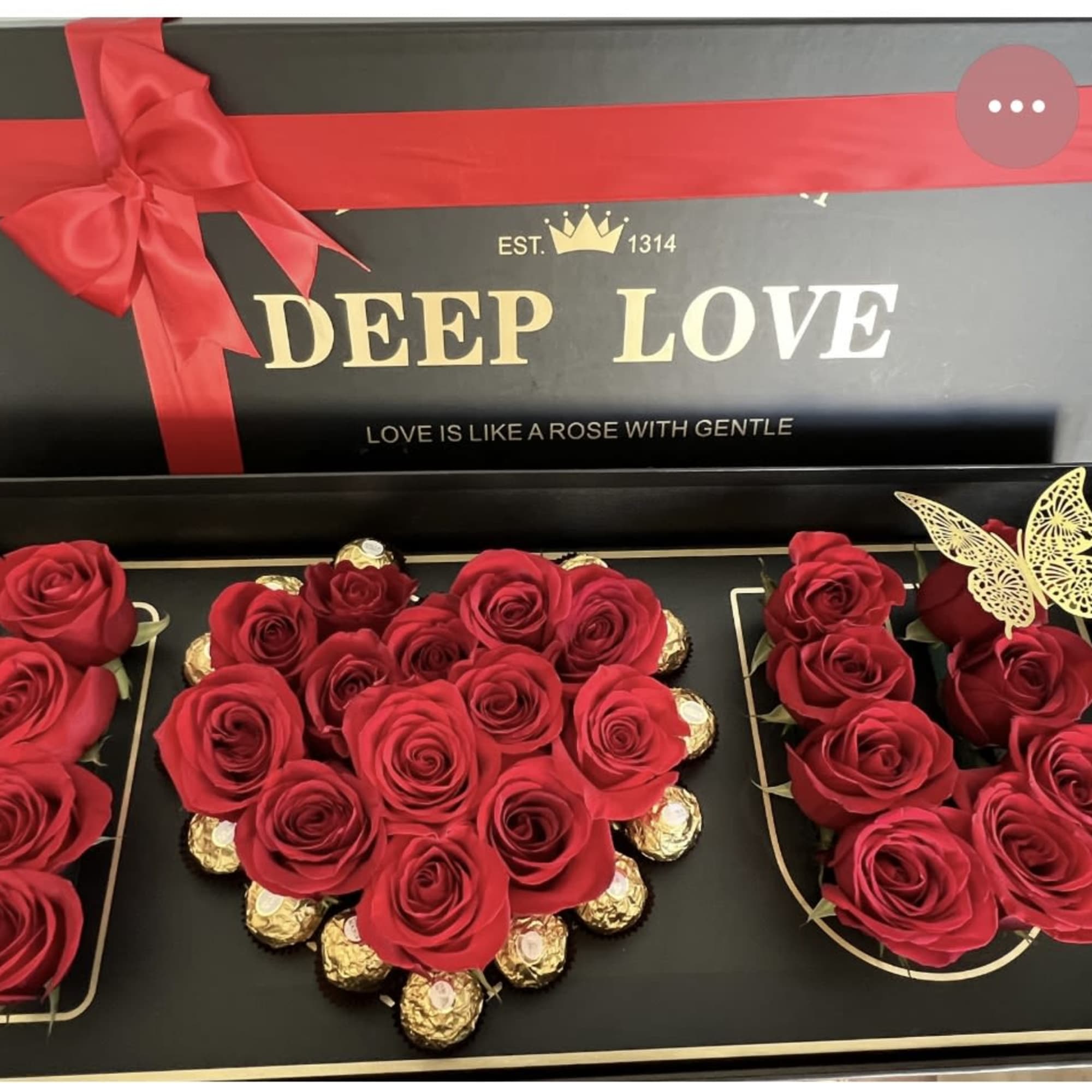 Luxury black and gold box  with roses and chocolate or just