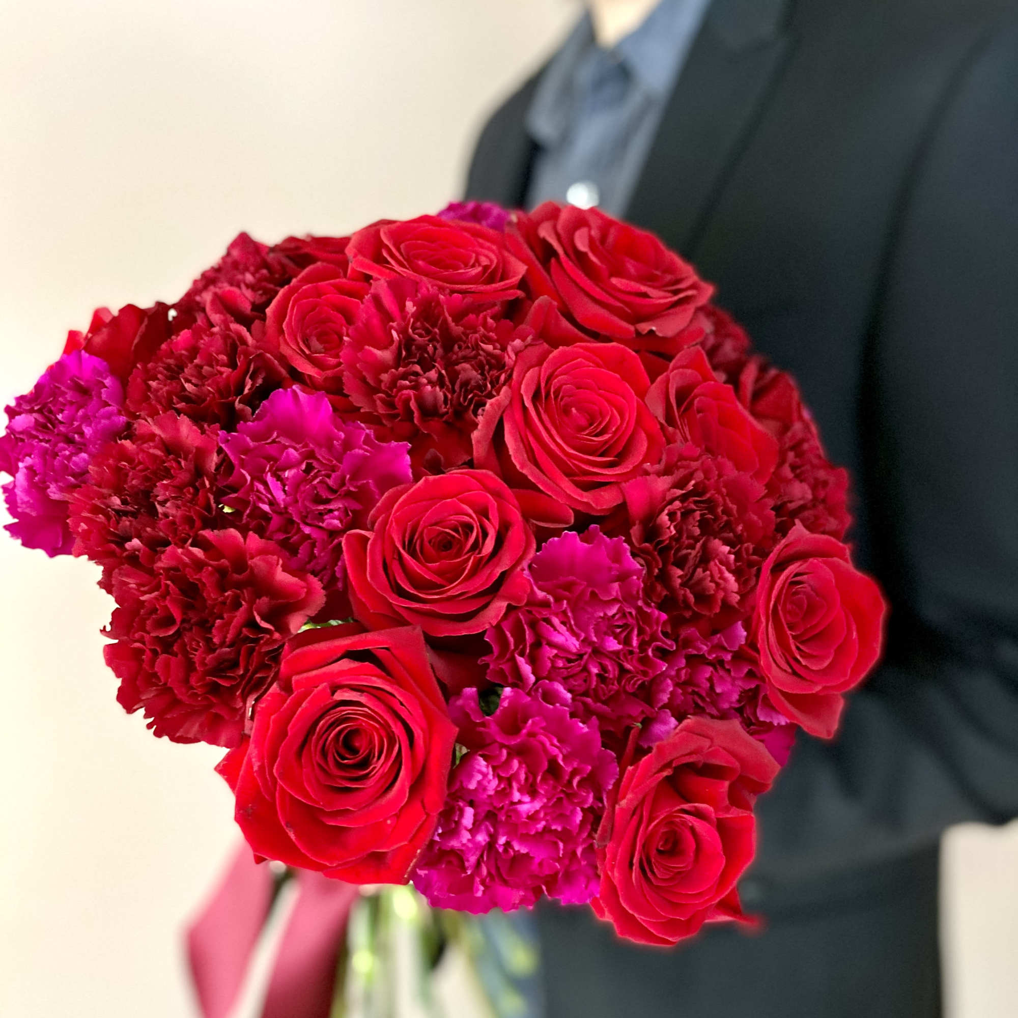 Lush, elegant, and unique bouquet will definitely make Her smile! 
The red